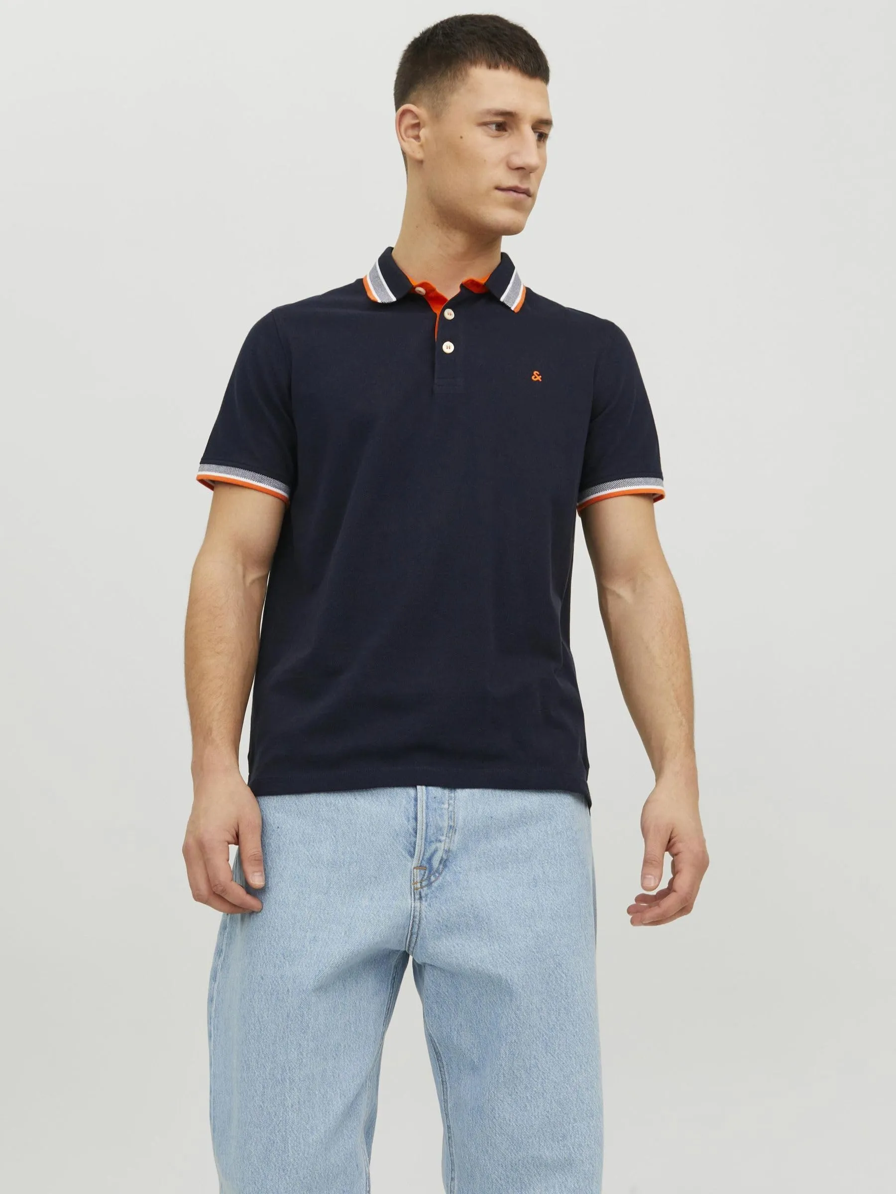 Jack & Jones Jjepaulos Polo SS Noos Maglietta, Nero - Grigio - Arancione, S Uomo - immagine 2