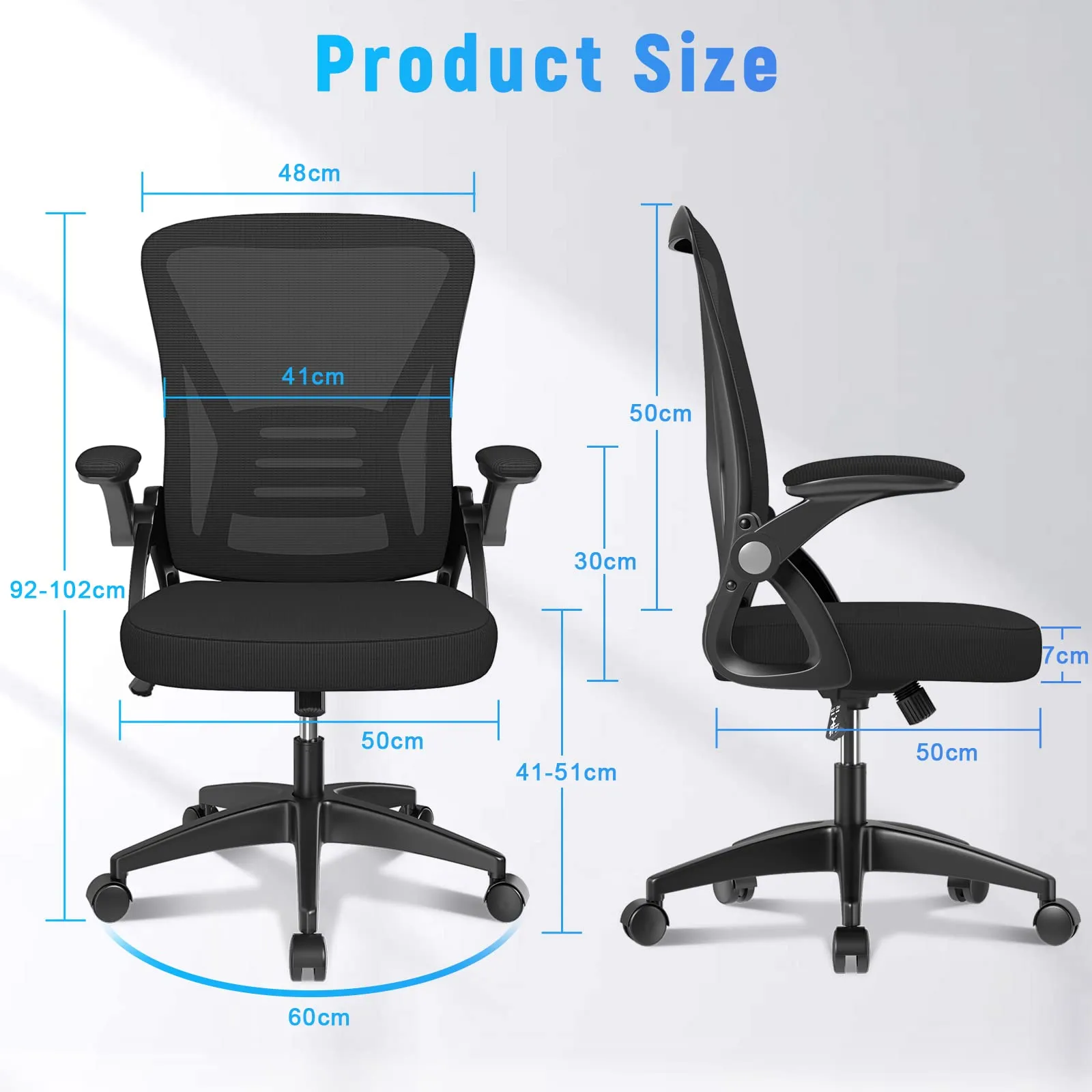 Rattantree Sedia da Ufficio Ergonomica con Supporto Lombare e Braccioli Regolabili, Nero - immagine 3