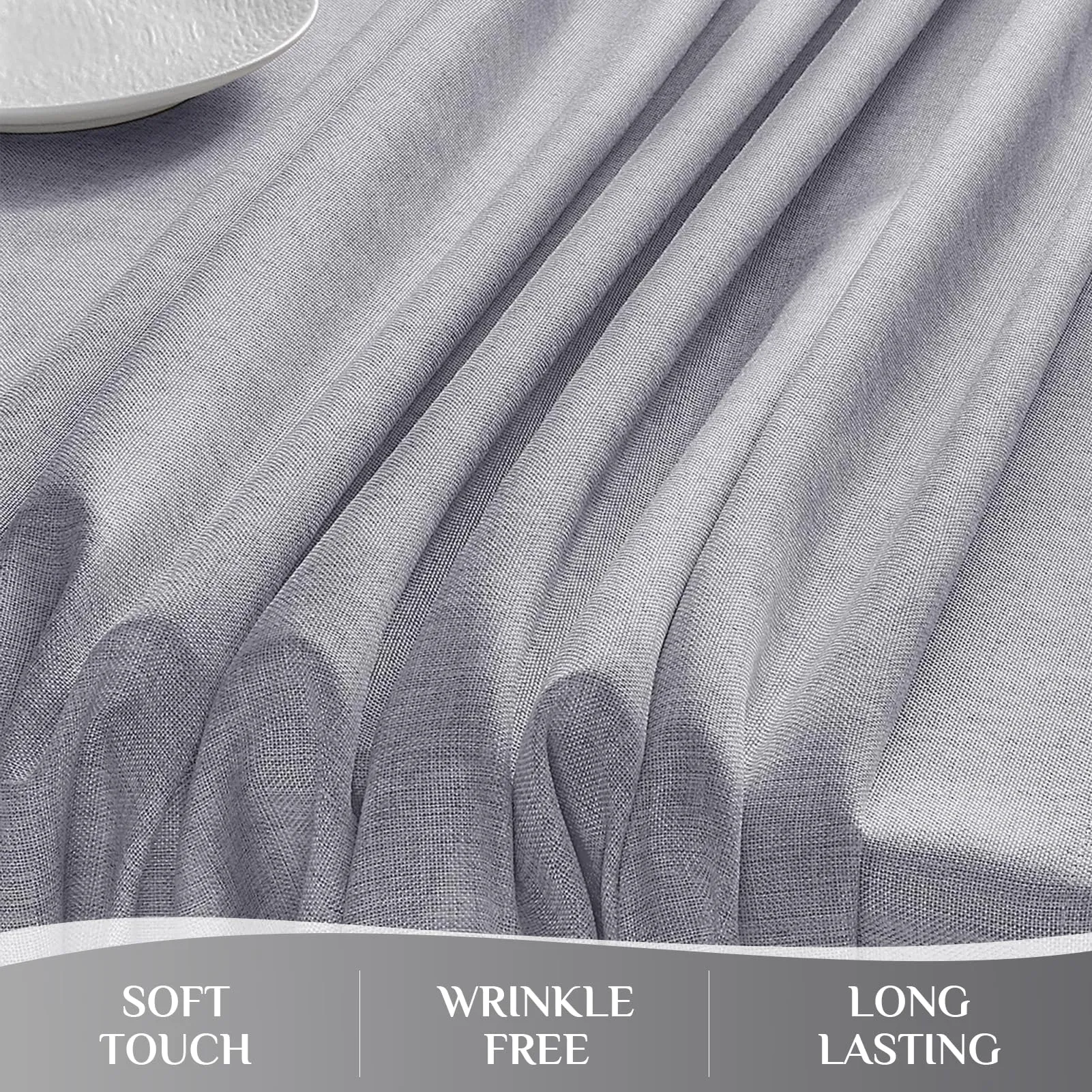 Softalker Tovaglia da Esterno Rettangolare in Lino Testurizzato, 264 x 152 cm, Grigia - immagine 4