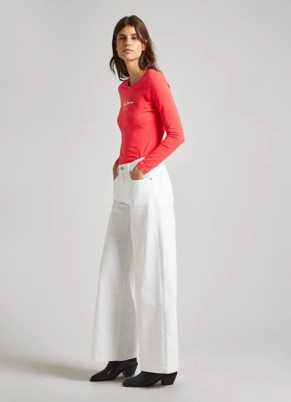 Pepe Jeans New Virginia Long Sleeve T-shirt for Women, Crispy Red, L - immagine 3