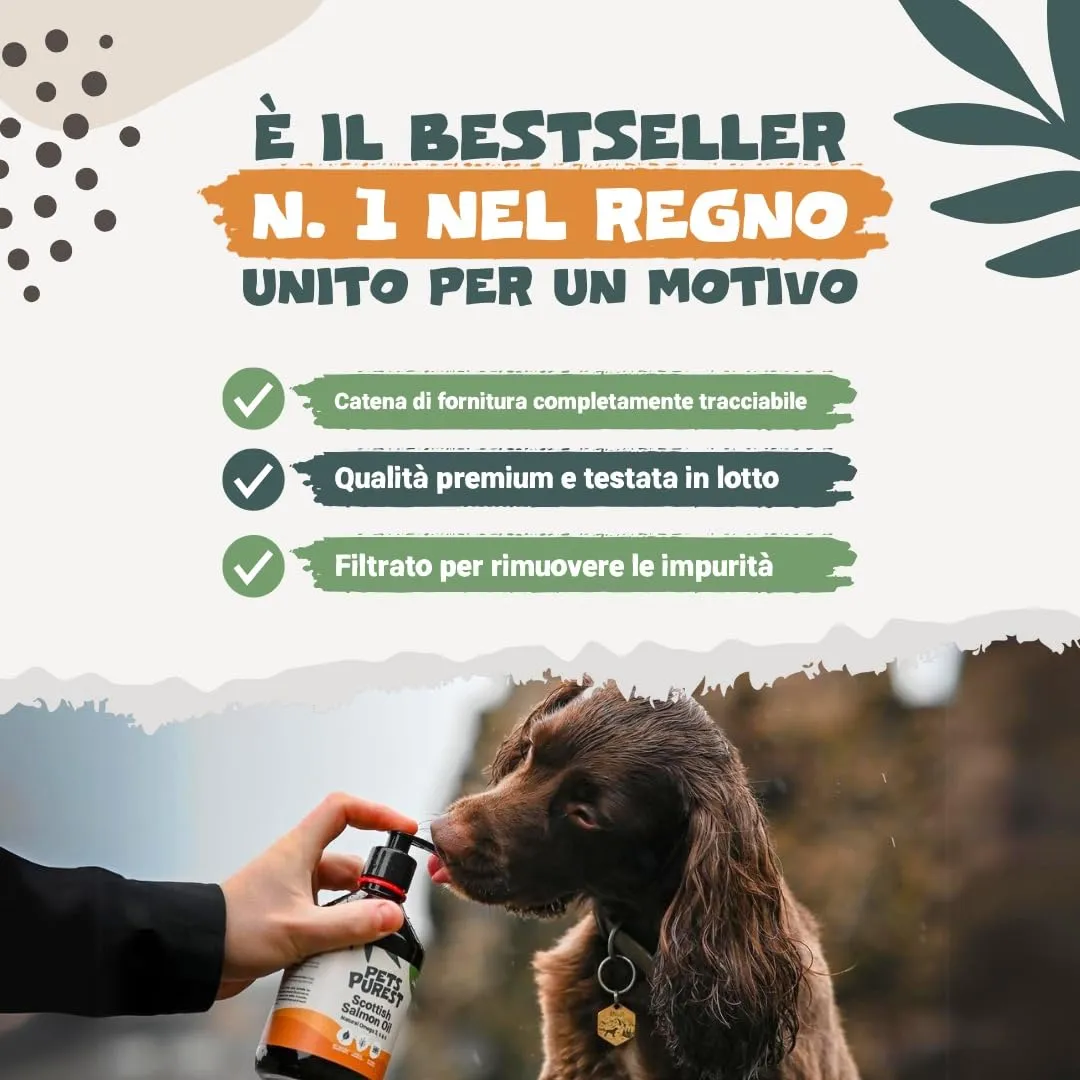 Pets Purest Olio di Salmone Scozzese per Cani e Gatti, Integratore Omega 3 6 9, 500ml - immagine 4