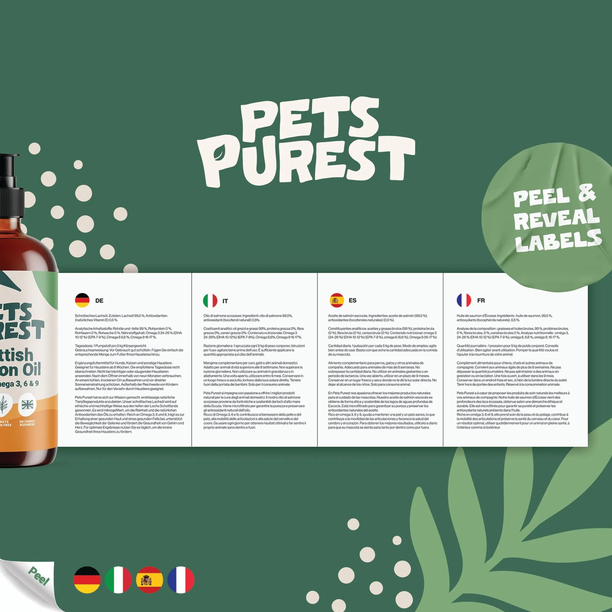 Pets Purest Olio di Salmone Scozzese per Cani e Gatti, Integratore Omega 3 6 9, 500ml - immagine 10
