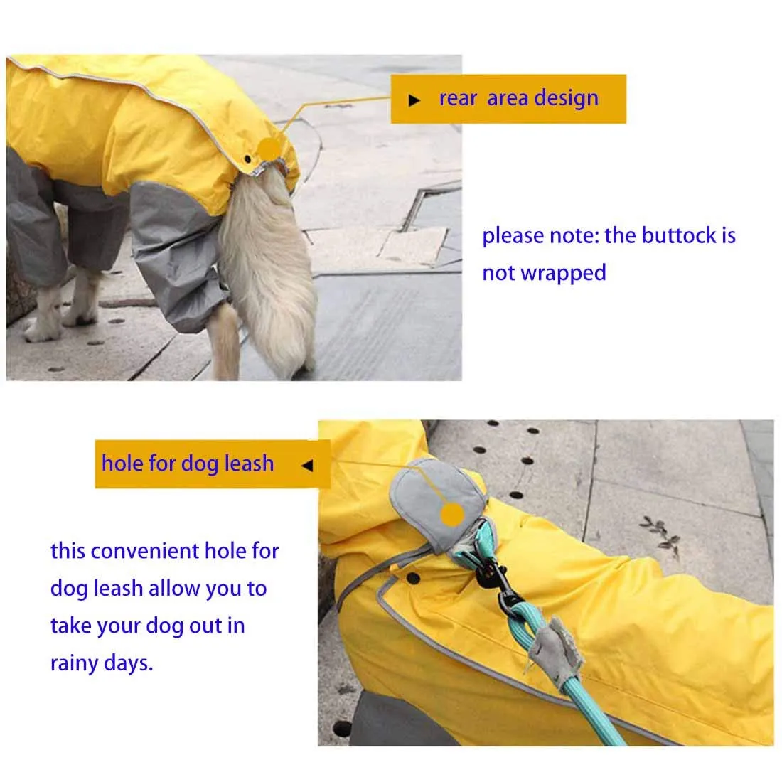 Feiling Impermeabile per Cani Cappotto Antipioggia Patchwork a 4 Gambe con Cappuccio Rimovibile, Giallo, Taglia 30# - immagine 5