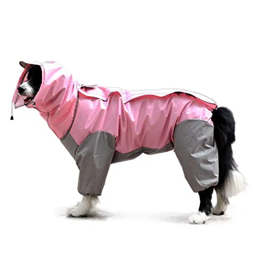 feiling Impermeabile per Cani Cappotto Antipioggia Patchwork a 4 Gambe con Cappuccio Rimovibile, Rosa, 30# - immagine 1