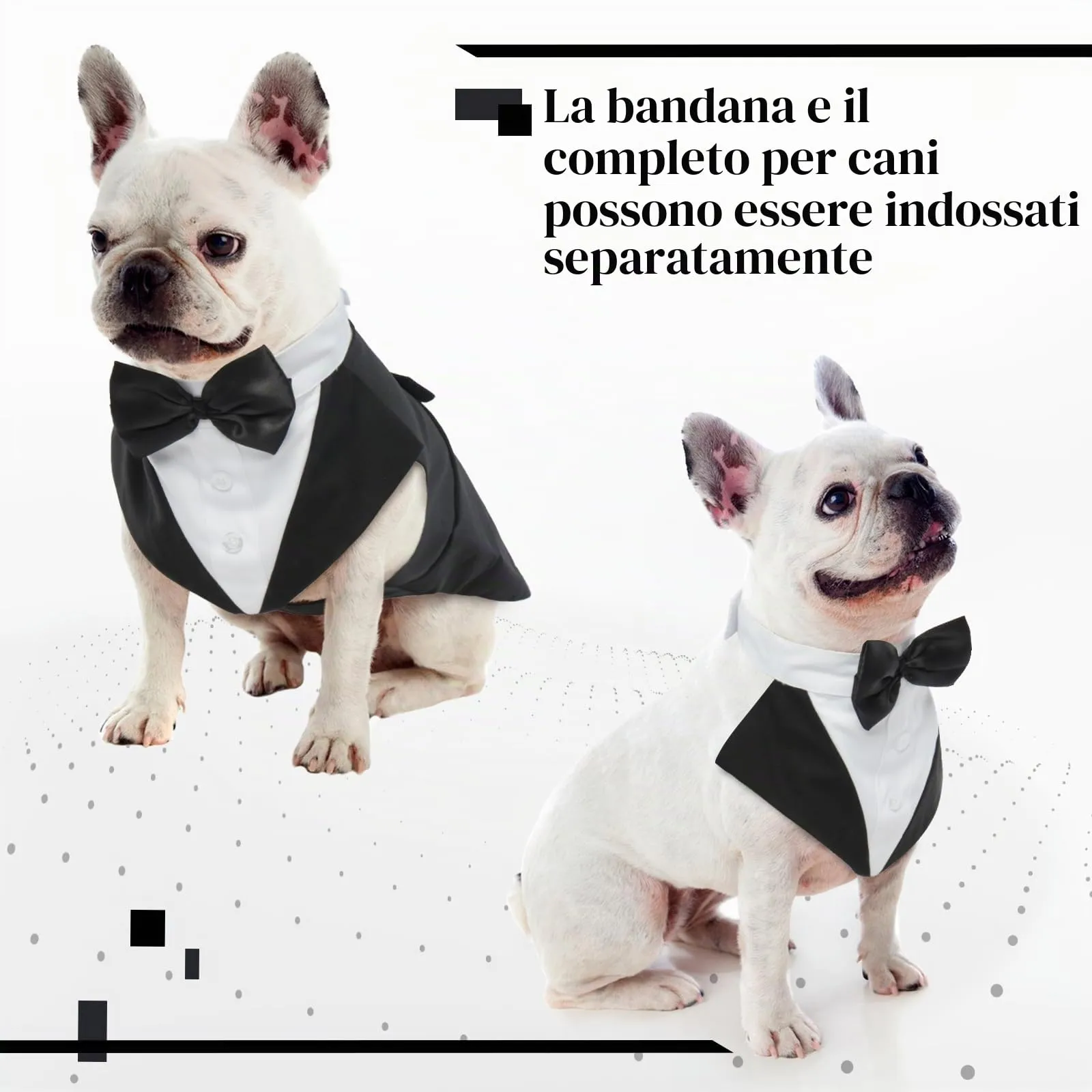 PUMYPOREITY Abito da smoking per cani in cotone con bandana staccabile, Nero, L - immagine 3
