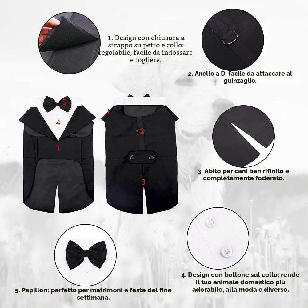 PUMYPOREITY Abito da smoking per cani in cotone con bandana staccabile, Nero, L - immagine 4