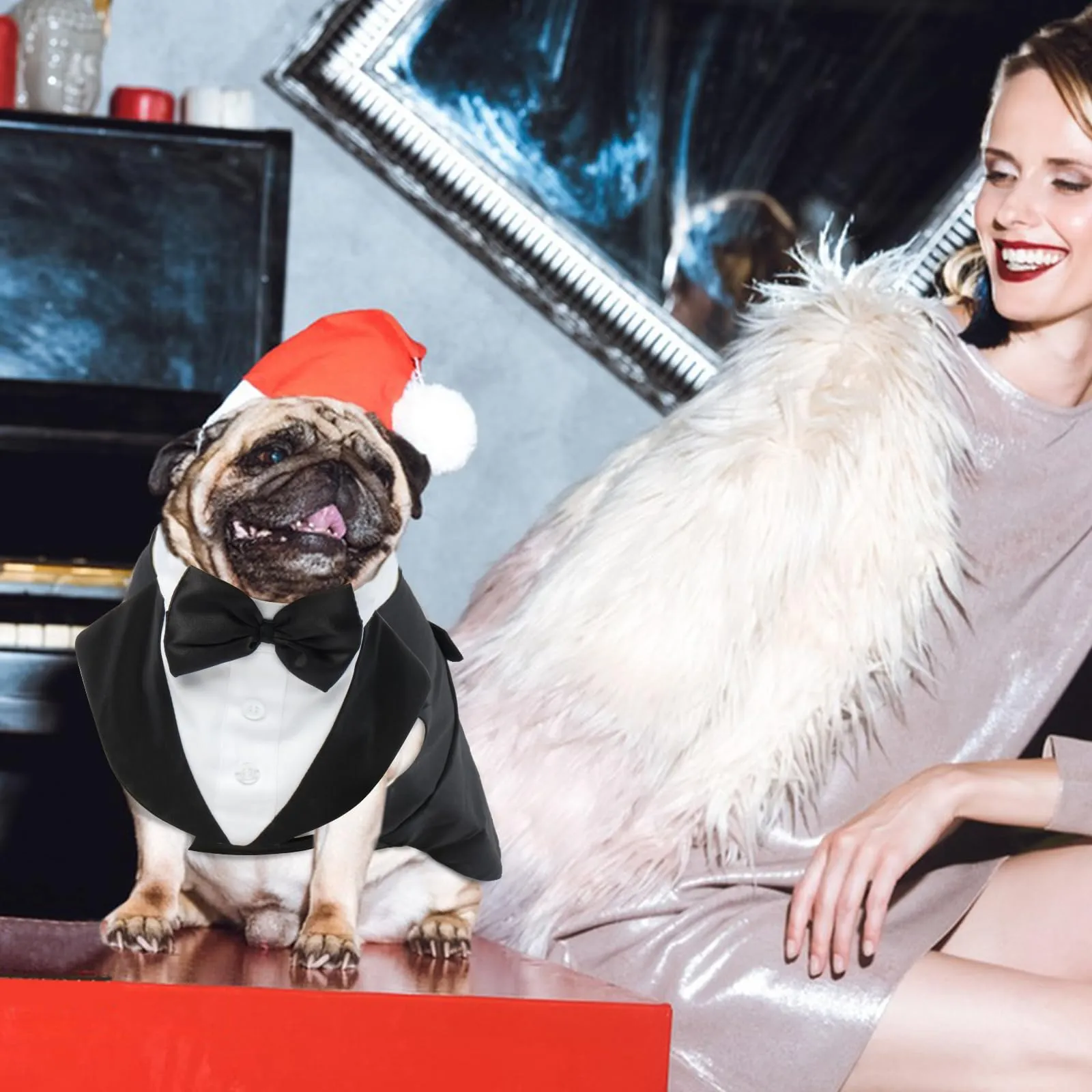 PUMYPOREITY Vestito da sposa e costume formale per cani e gatti con bandana, nero, XXL - immagine 6