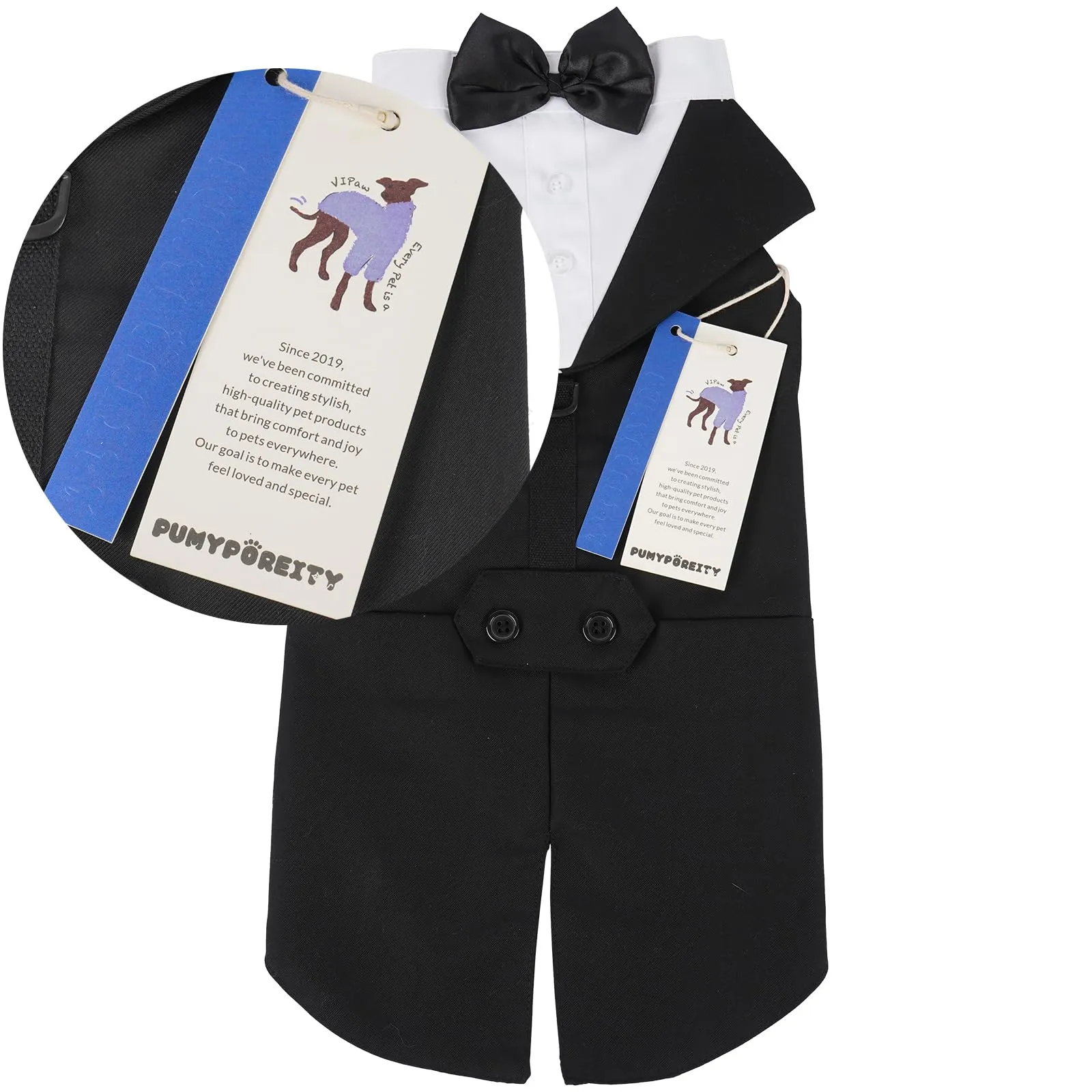 PUMYPOREITY Vestito da sposa e costume formale per cani e gatti con bandana, nero, XXL - immagine 8