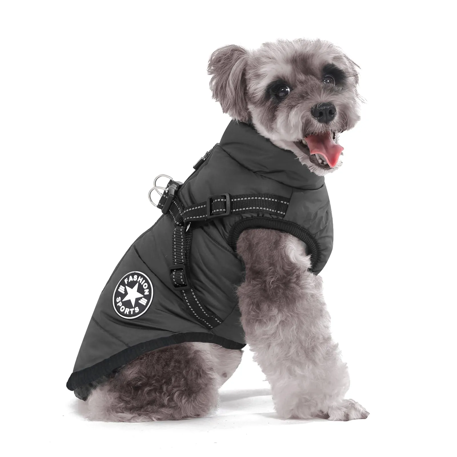 Aywoja Cappotto Invernale per Cani con Pettorina, Impermeabile e Riflettente, Nero, Taglia 15 - immagine 1