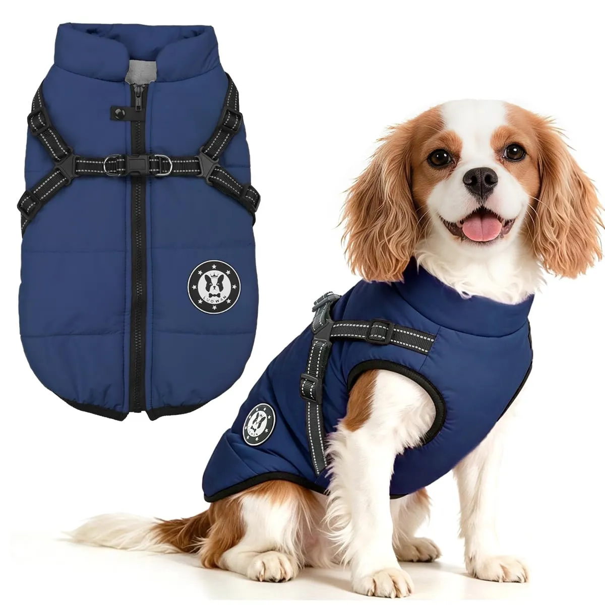 LUOWAN Cappottino impermeabile per cani di piccola taglia, a righe, blu, taglia 10 - immagine 1