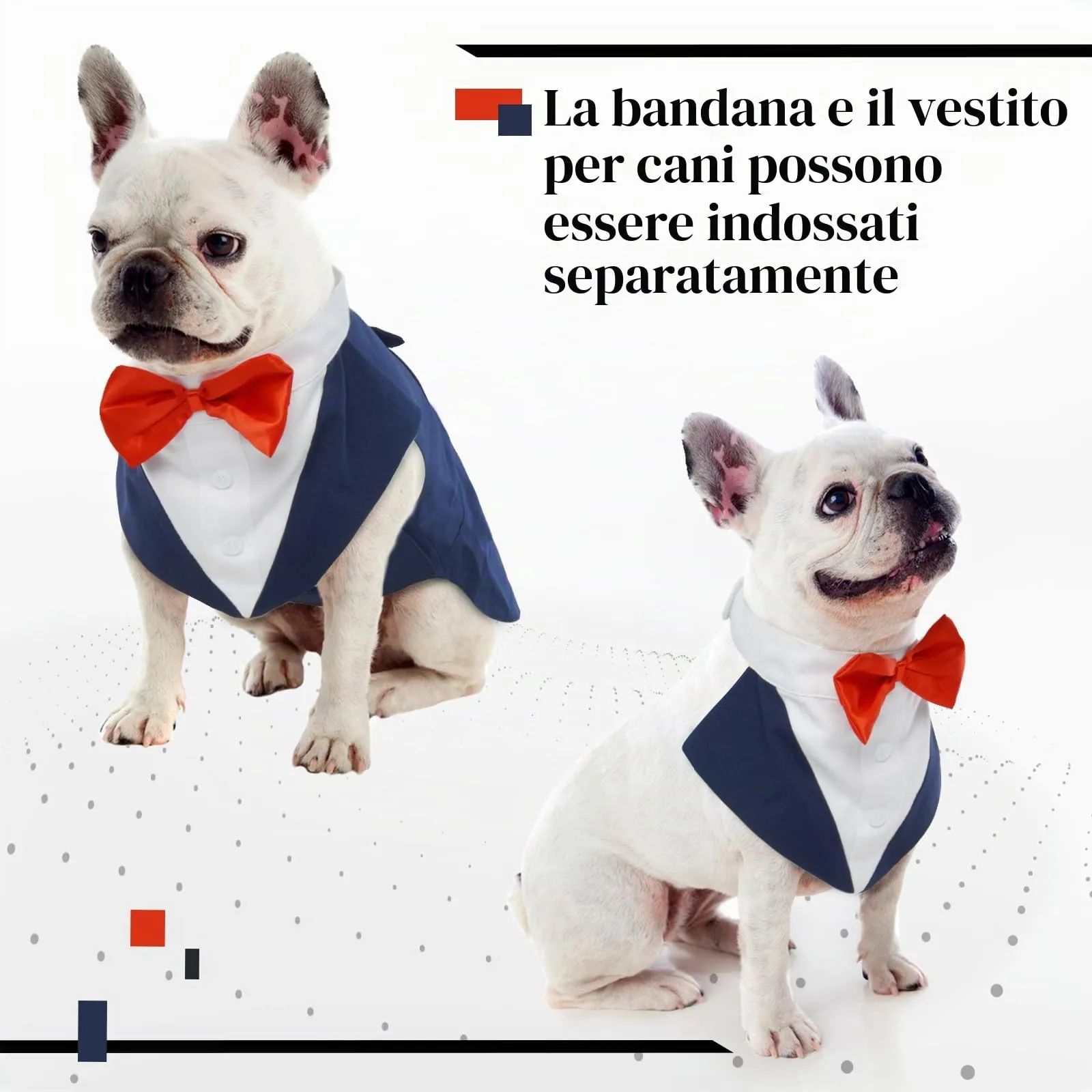 PUMYPOREITY Vestito in Cotone per Cani Smoking Elegante con Papillon e Bandana, Blu, S - immagine 3