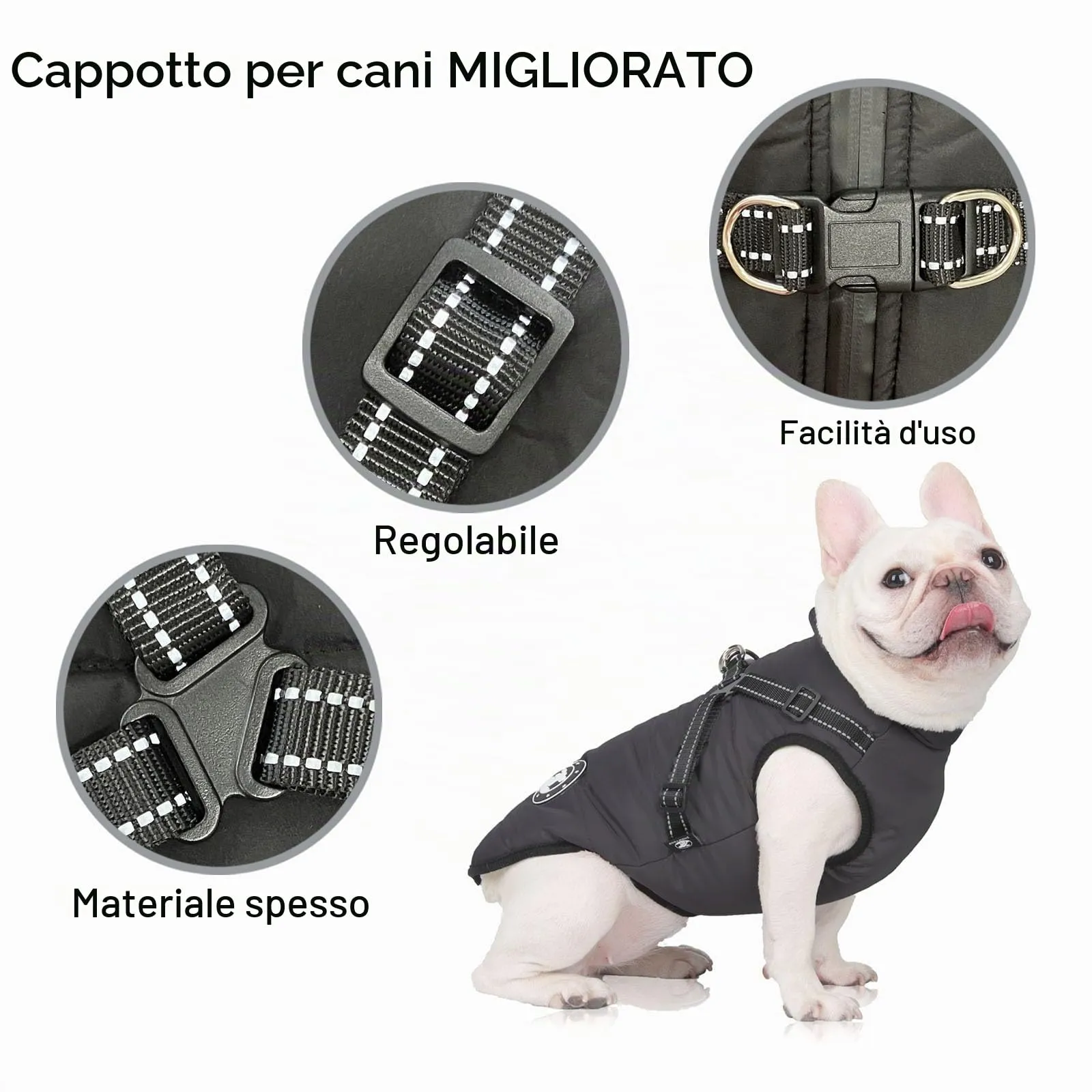 LUOWAN Cappotto Impermeabile per Cani con Imbracatura, Riflettente e Lavabile, Nero, Taglia 10 - immagine 5