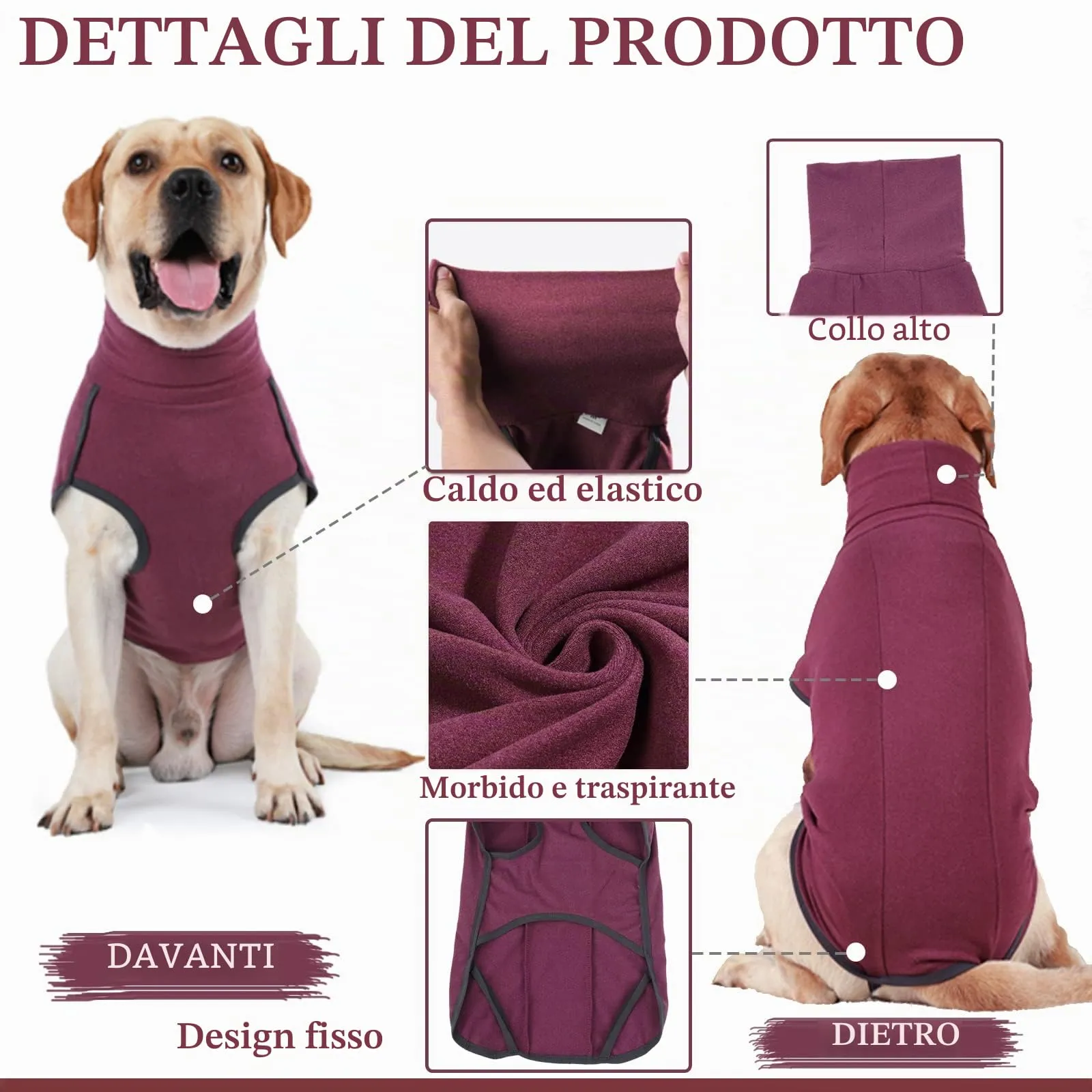 Hjyokuso Cappotto in Pile per Cane - Rosso Scuro 2XL - immagine 2