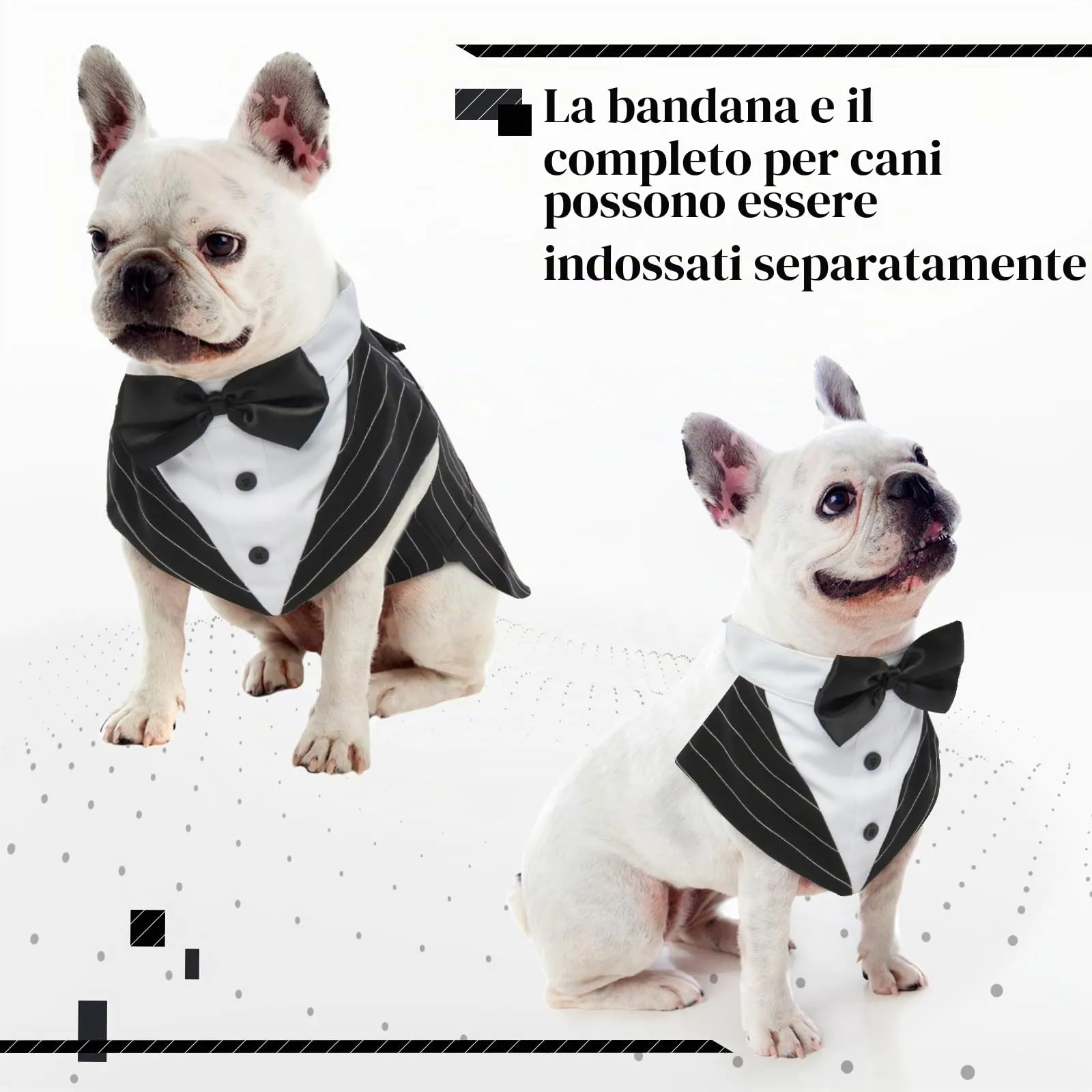 PUMYPOREITY Smoking Elegante per Cani Piccola Taglia - Vestito Matrimonio Nero a Righe, Taglia S - immagine 3