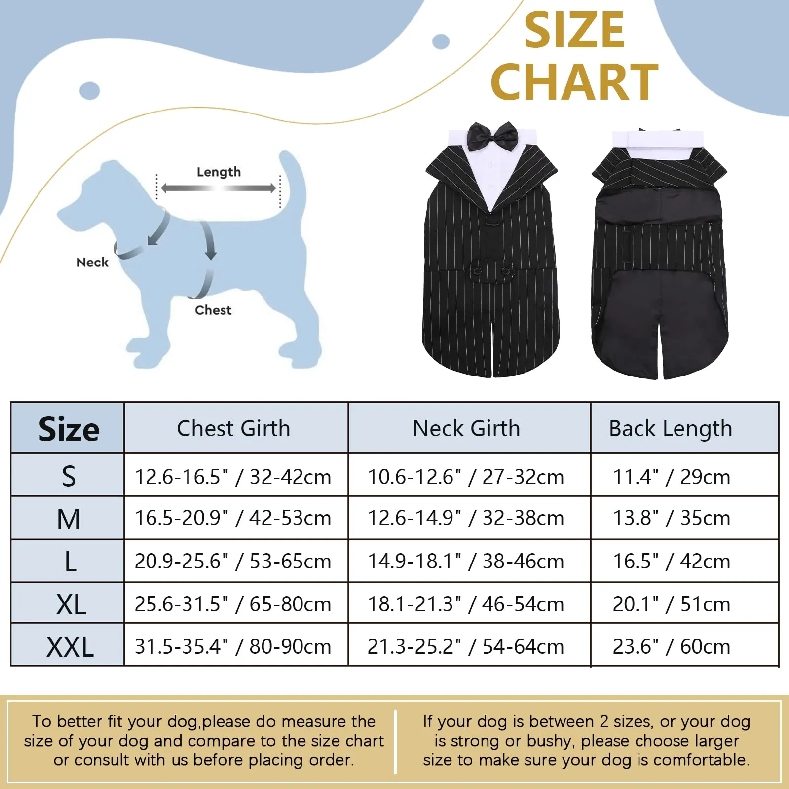PUMYPOREITY Smoking per Cani, Vestito Cerimonia Elegante a Righe Nero, XL - immagine 2
