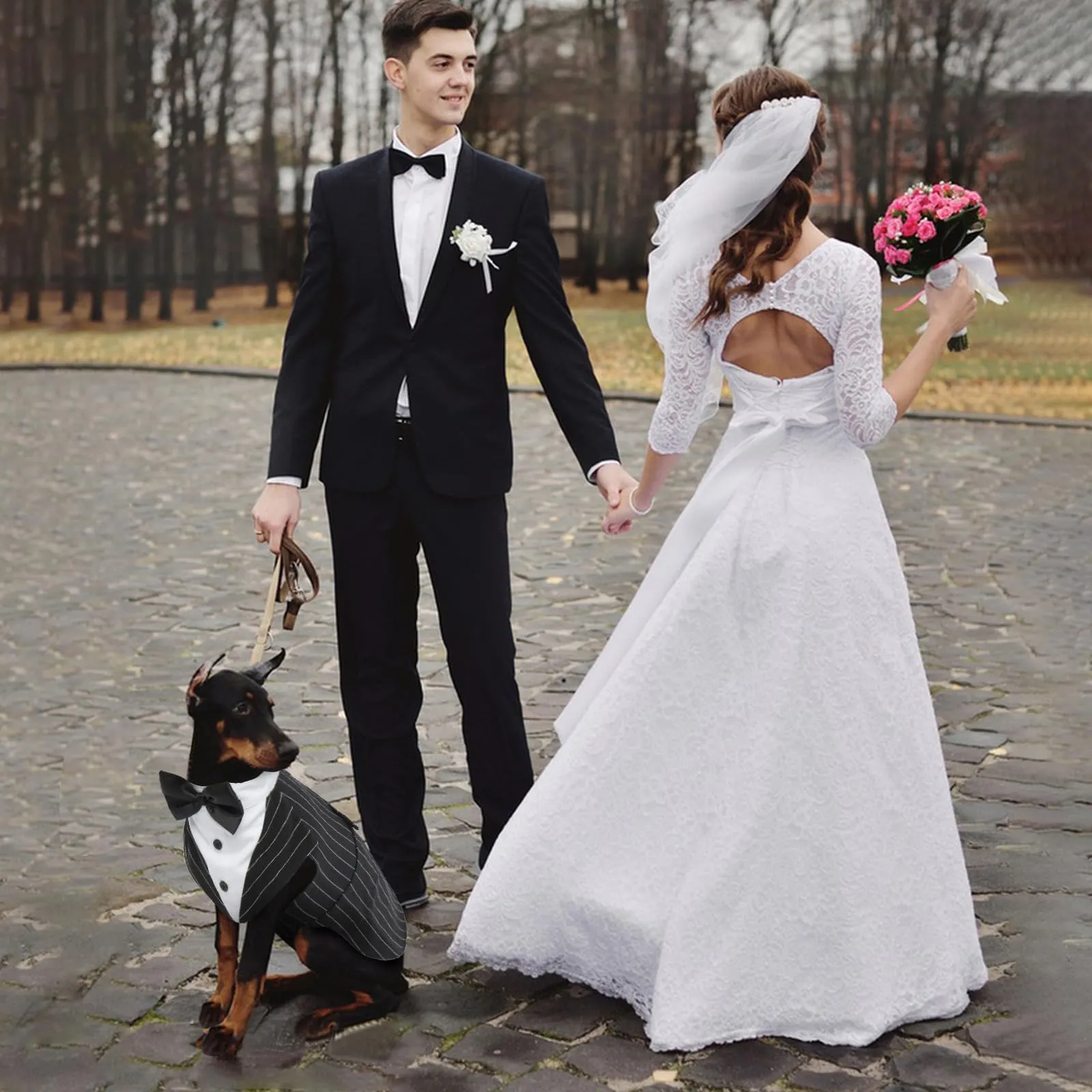PUMYPOREITY Smoking per Cani, Vestito Cerimonia Elegante a Righe Nero, XXL - immagine 5
