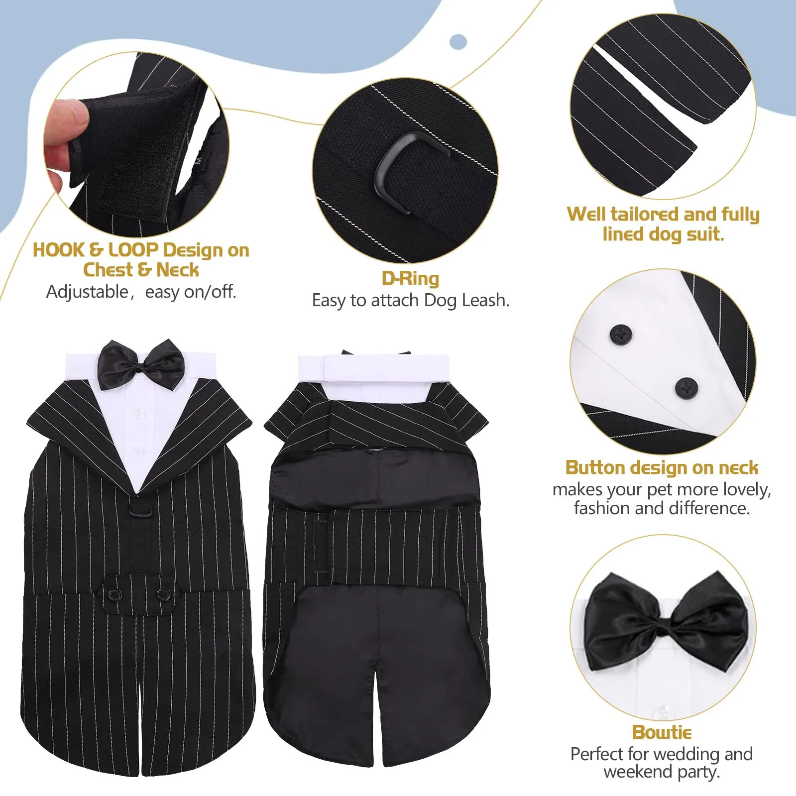 PUMYPOREITY Smoking per Cani, Vestito Cerimonia Elegante Righe Nero, L - immagine 4