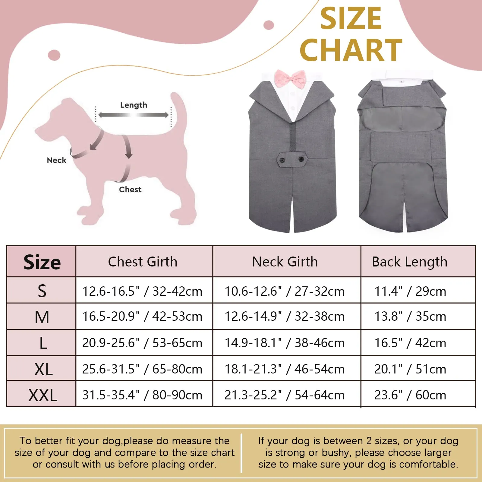 PUMYPOREITY Smoking per Cani Abito Formale Elegante, Grigio, L - immagine 2