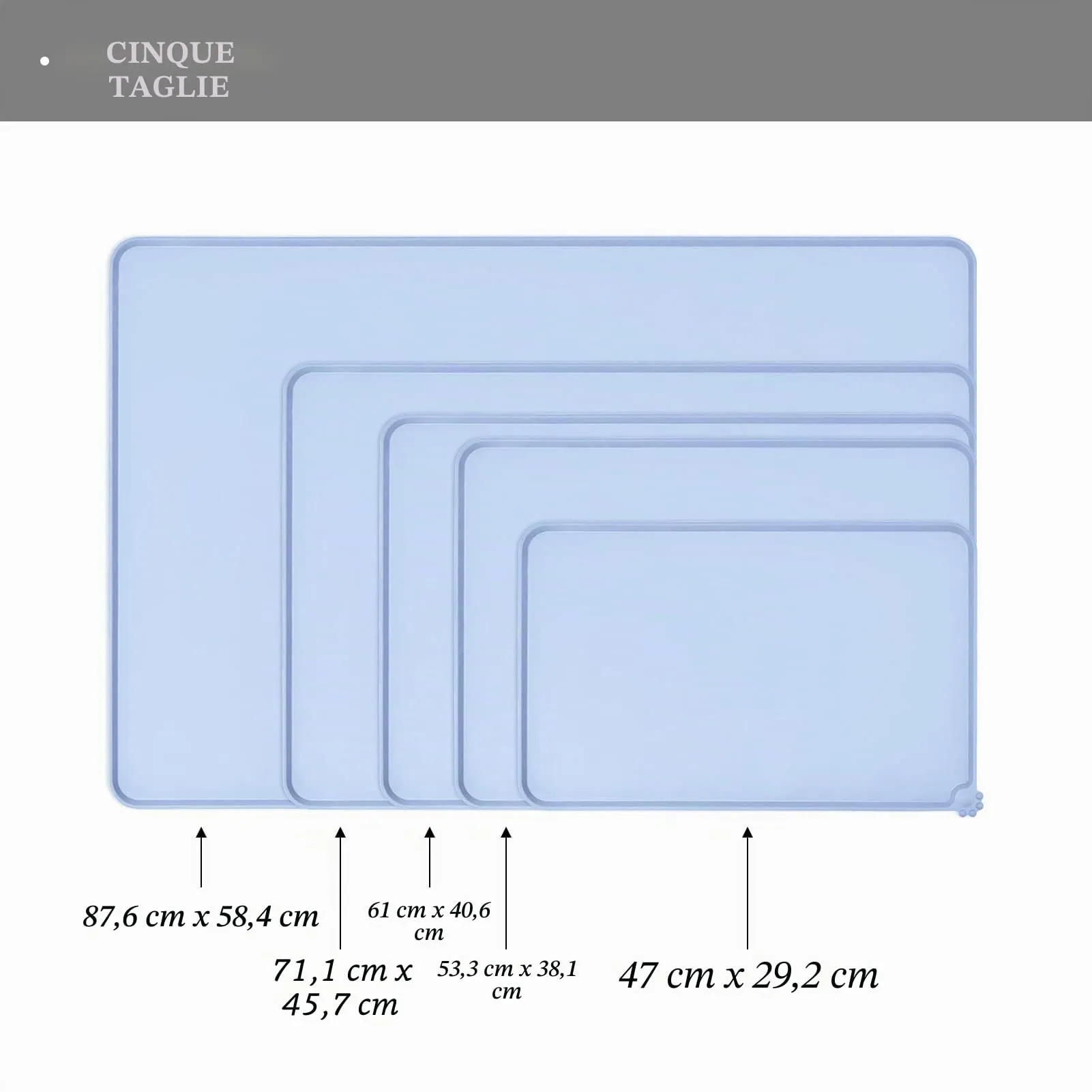 Reopet Tappetino in Silicone per Cibo e Acqua per Animali Domestici, Impermeabile Antispill, 53 x 37 cm, Blu Nave da Guerra - immagine 2