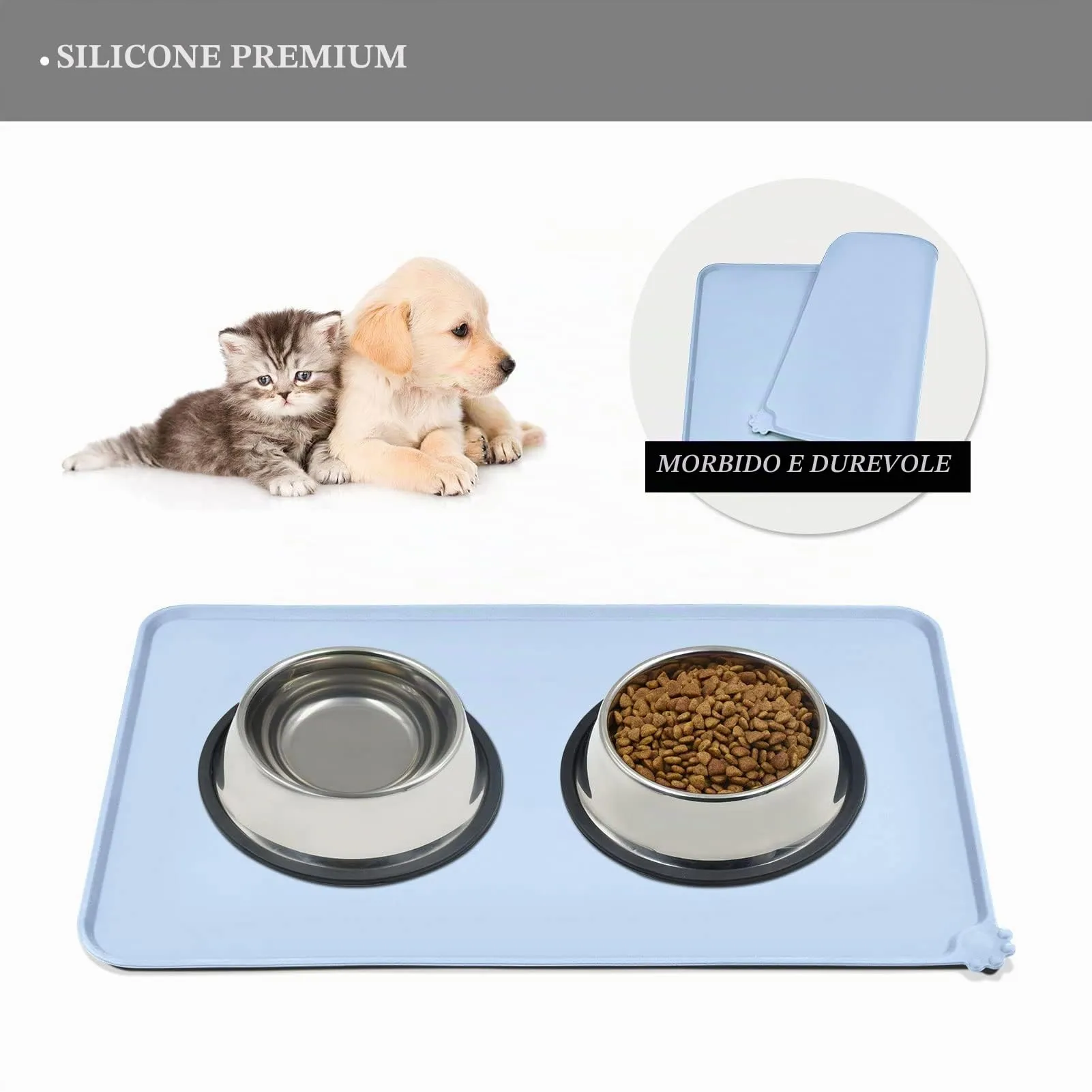 Reopet Tappetino in Silicone per Cibo e Acqua per Animali Domestici, Impermeabile Antispill, 53 x 37 cm, Blu Nave da Guerra - immagine 3