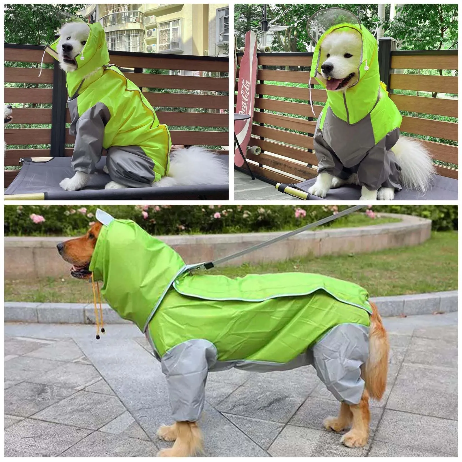 Disnace Impermeabile per Cani con Cappuccio, Poncho Antipioggia Leggera per Cani Taglia Media/Grande, Verde (20) - immagine 4