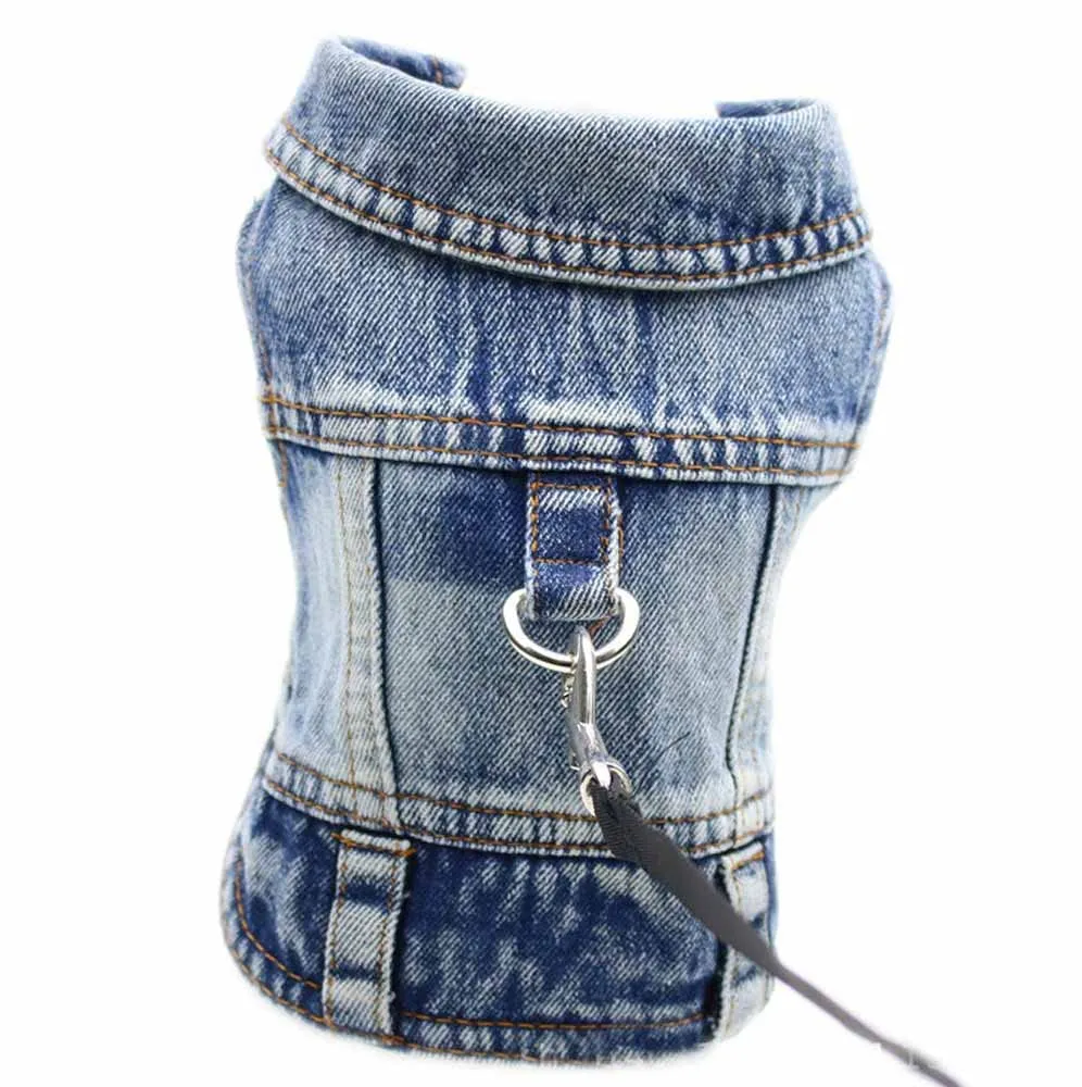feiling Giacca in Denim per Cani con Gancio in Metallo per Guinzaglio, Blu, XXL - immagine 1