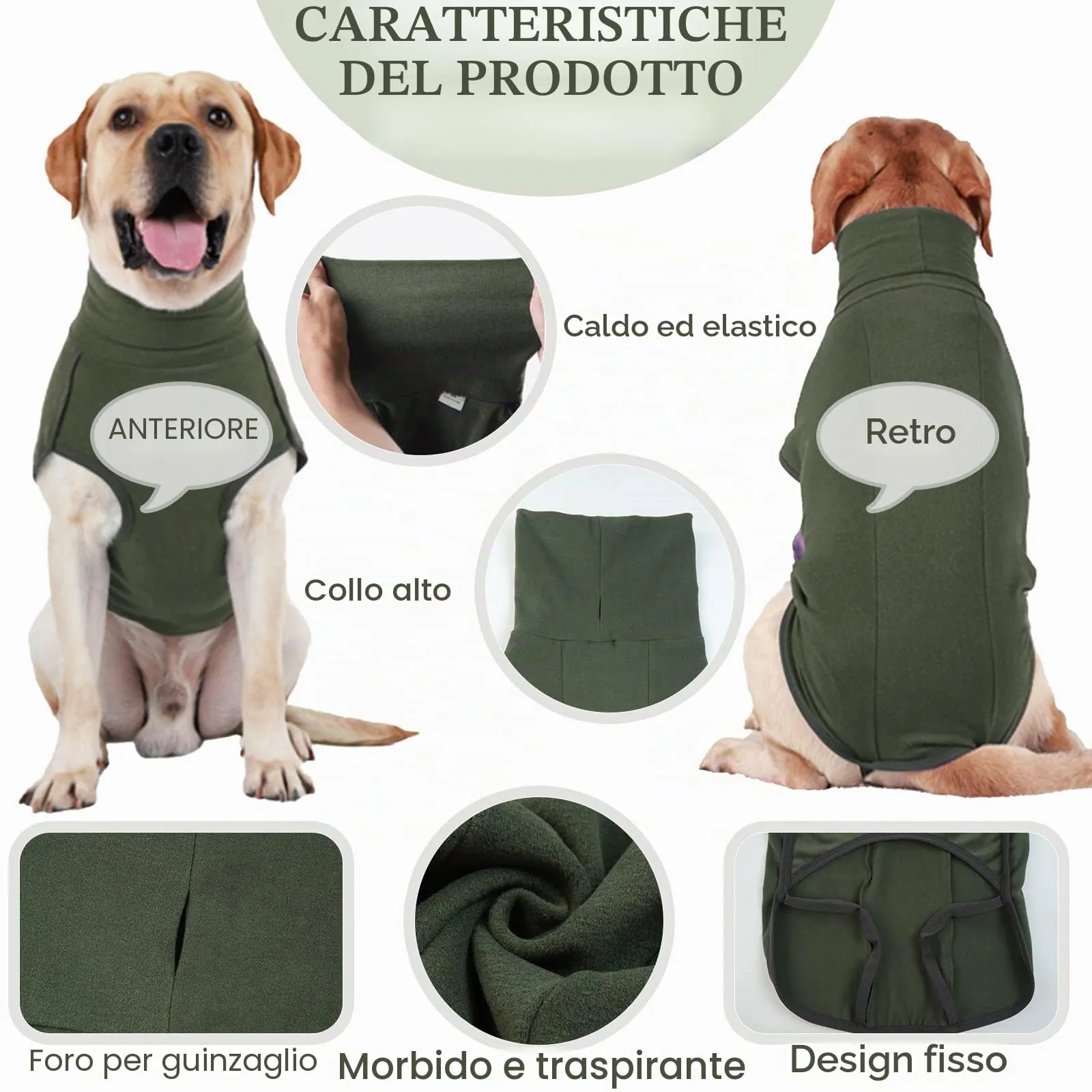 Hjyokuso Cappotto in Pile per Cani - Verde M - immagine 2