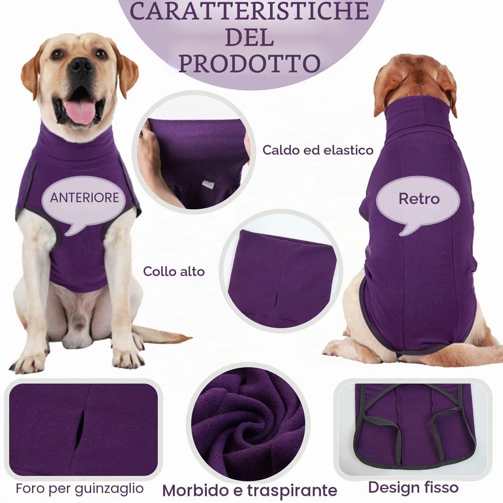 Hjyokuso Cappotto in Pile per Cani - Viola XS - immagine 2