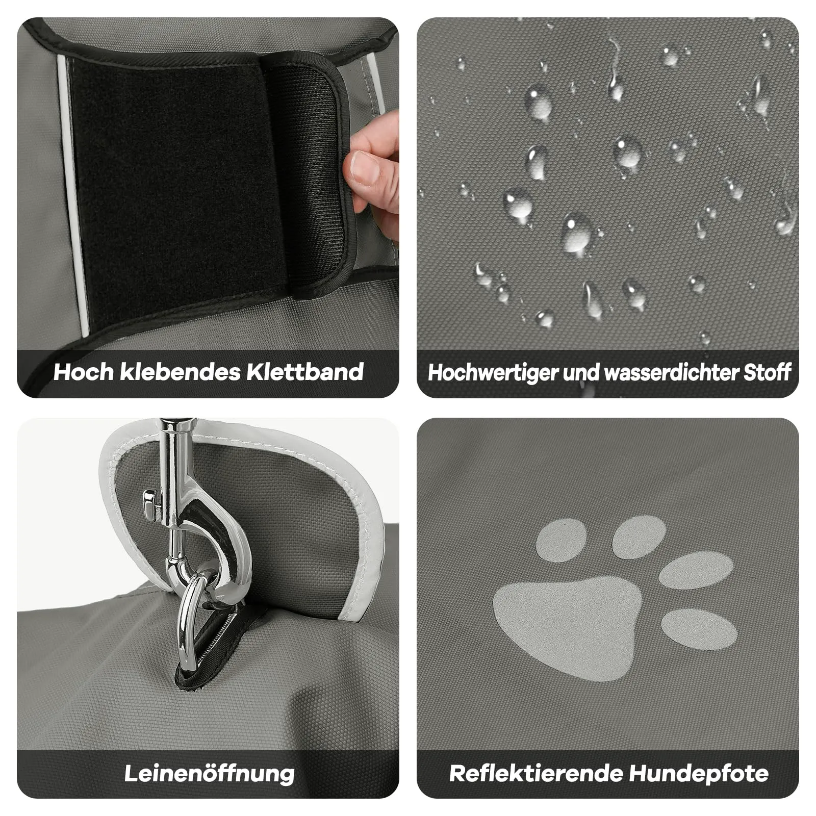 DQGHQME Impermeabile per Cani con Cappuccio e Strisce Riflettenti, Grigio, XL - immagine 5