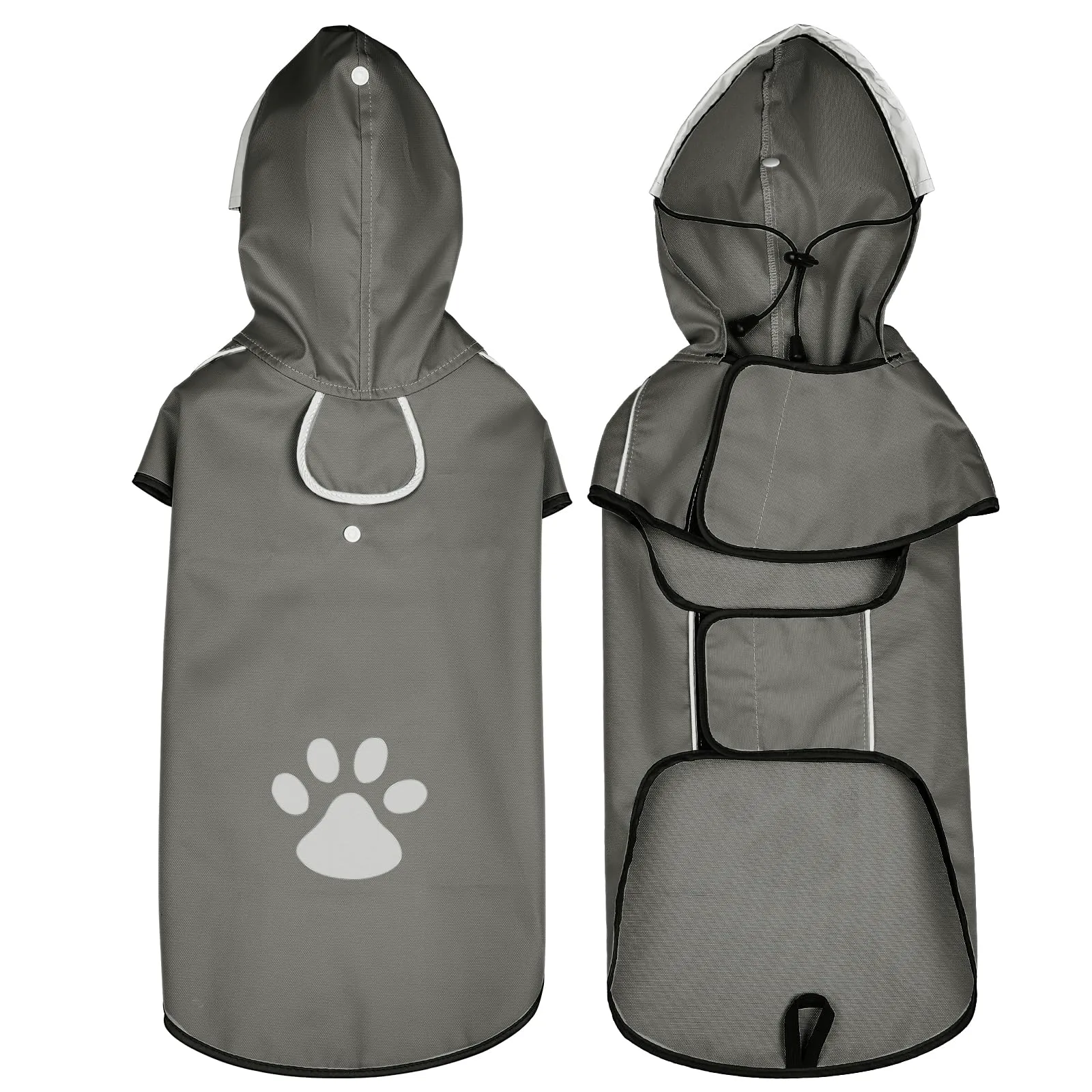DQGHQME Impermeabile per Cani con Cappuccio e Strisce Riflettenti, Grigio, XL - immagine 6