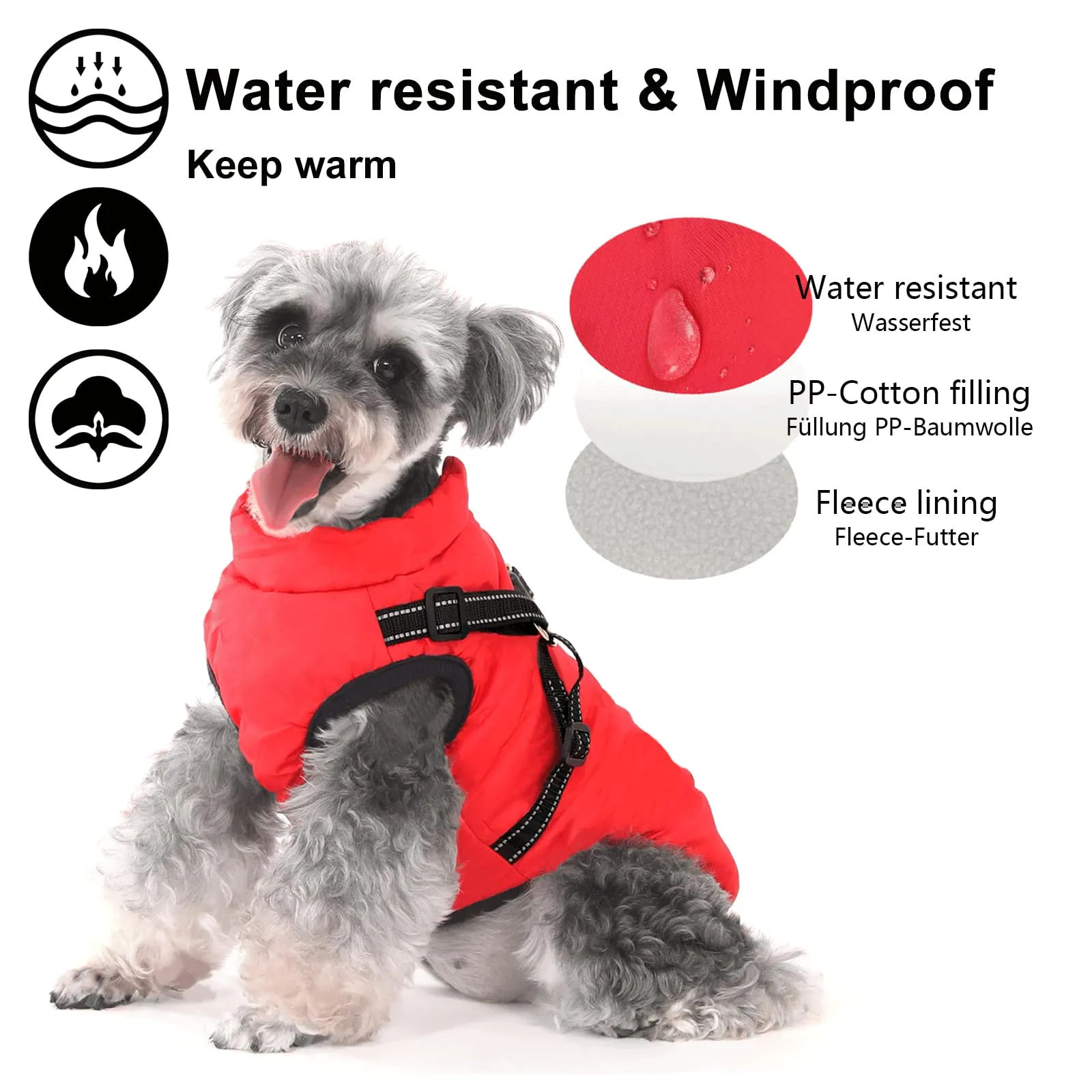 Aywoja Cappotto Invernale per Cani con Pettorina, Impermeabile, Lavabile in Lavatrice, con Strisce Riflettenti e Anello a D - immagine 3