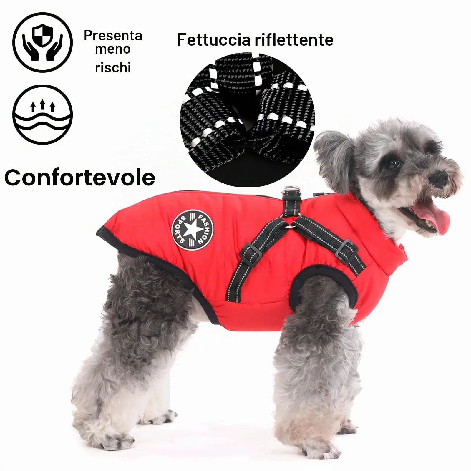 Aywoja Cappotto Invernale per Cani con Pettorina, Impermeabile, Lavabile in Lavatrice con Strisce Riflettenti e Anello a D - immagine 4