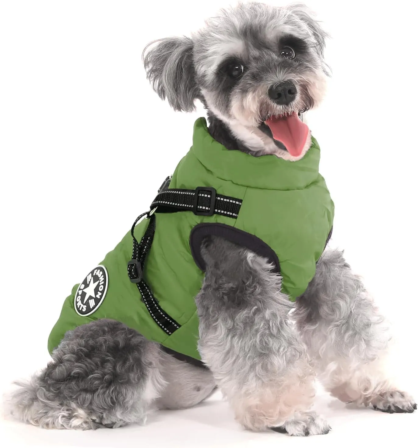 Aywoja Cappotto Invernale per Cani con Pettorina, Impermeabile e Riflettente, Verde - immagine 4