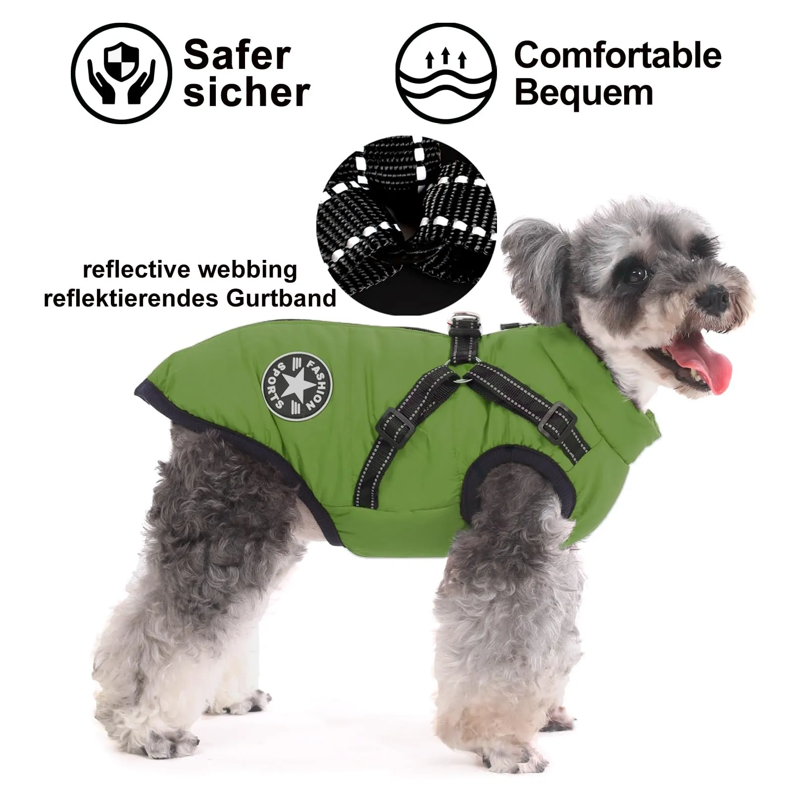 Aywoja Cappotto Invernale per Cani con Pettorina, Impermeabile e Riflettente, Verde - immagine 5