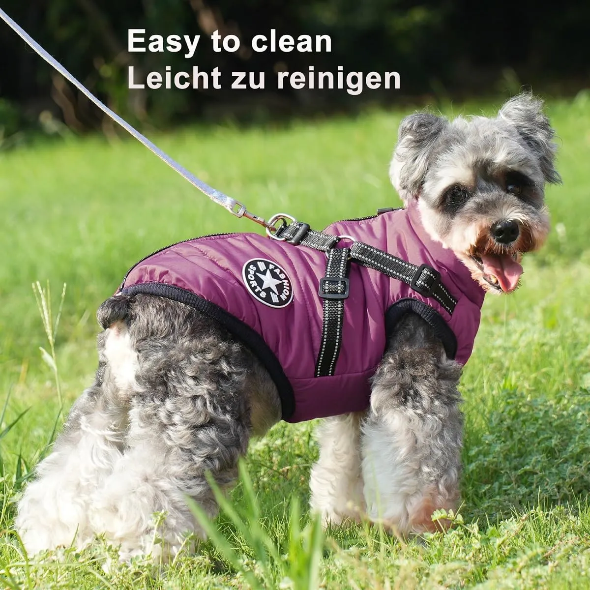 Aywoja Cappotto Invernale per Cani con Pettorina, Impermeabile e Riflettente, Viola, Taglia 40 - immagine 7