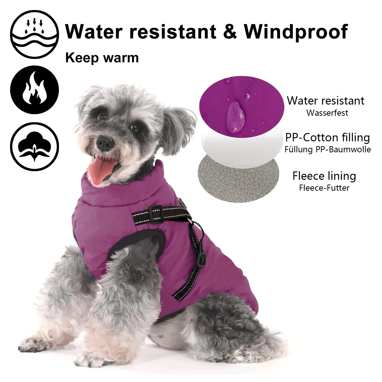 Aywoja Cappotto Cane Invernale Impermeabile con Pettorina e Strisce Riflettenti - immagine 3