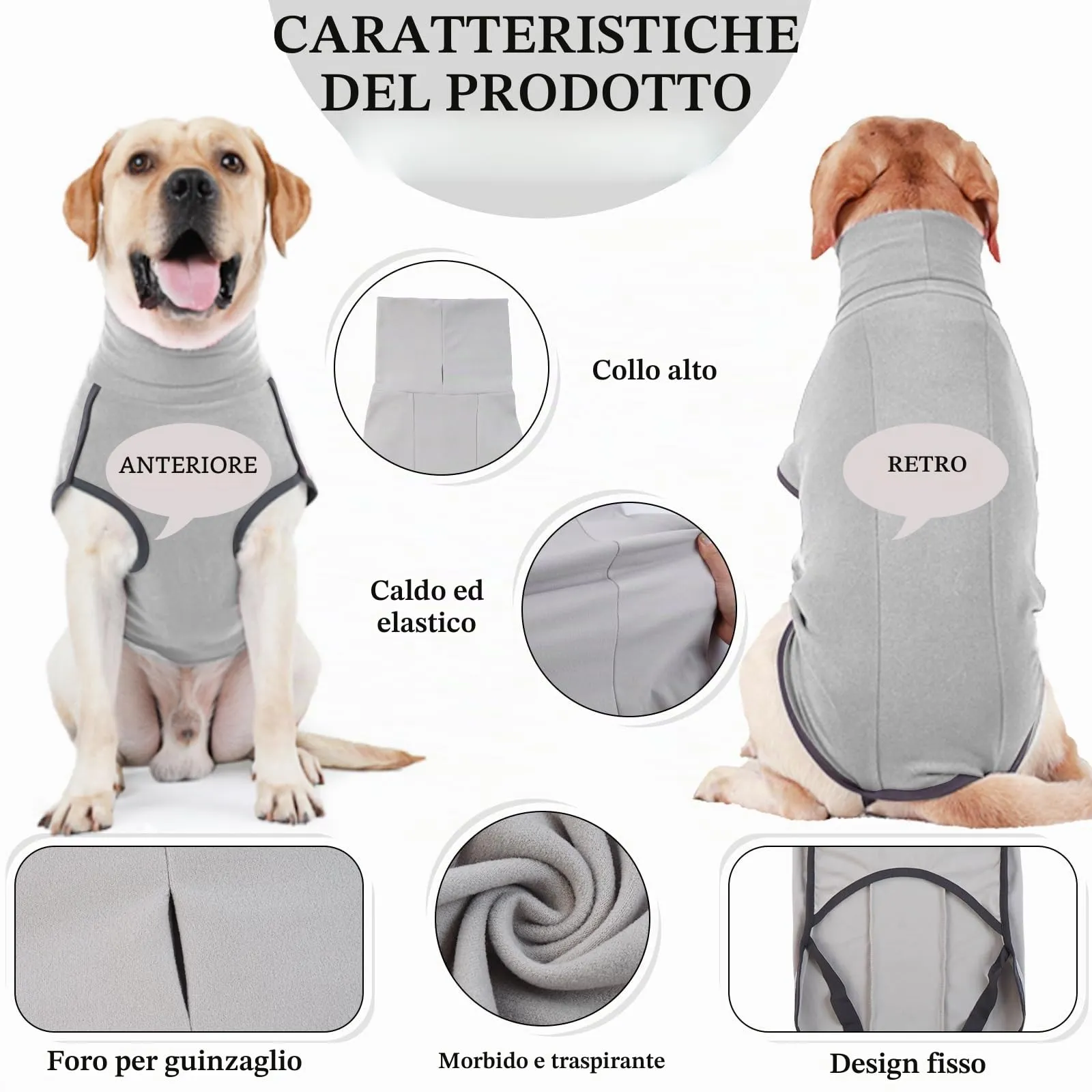 Hjyokuso Cappotto in Pile per Cani, Maglione Caldo e Morbido, Grigio, Tinta Unita - immagine 2