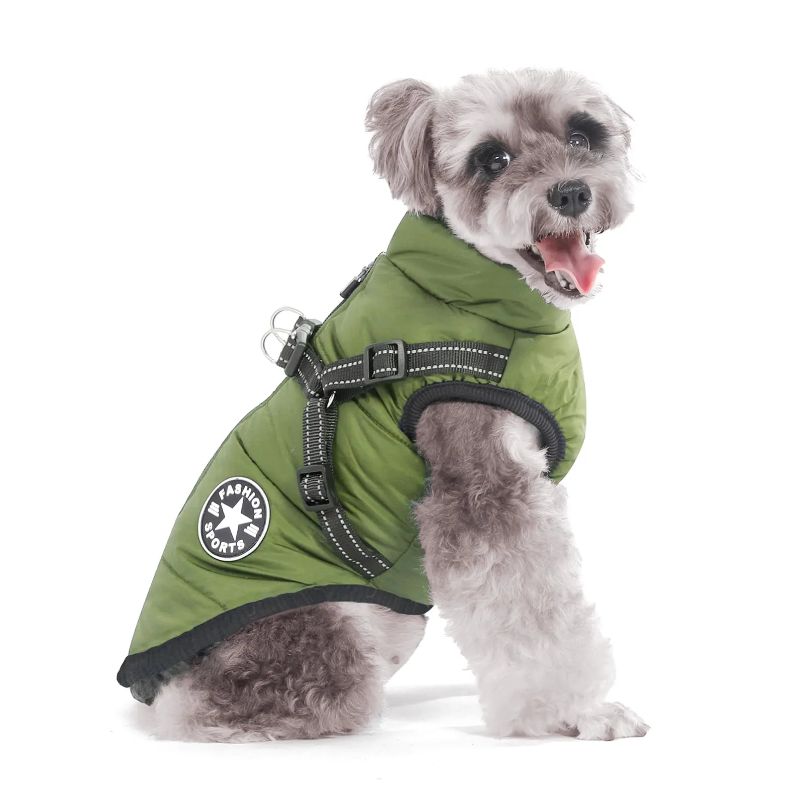 Aywoja Cappotto Cane Invernale Impermeabile con Pettorina e Strisce Riflettenti, Verde - immagine 1