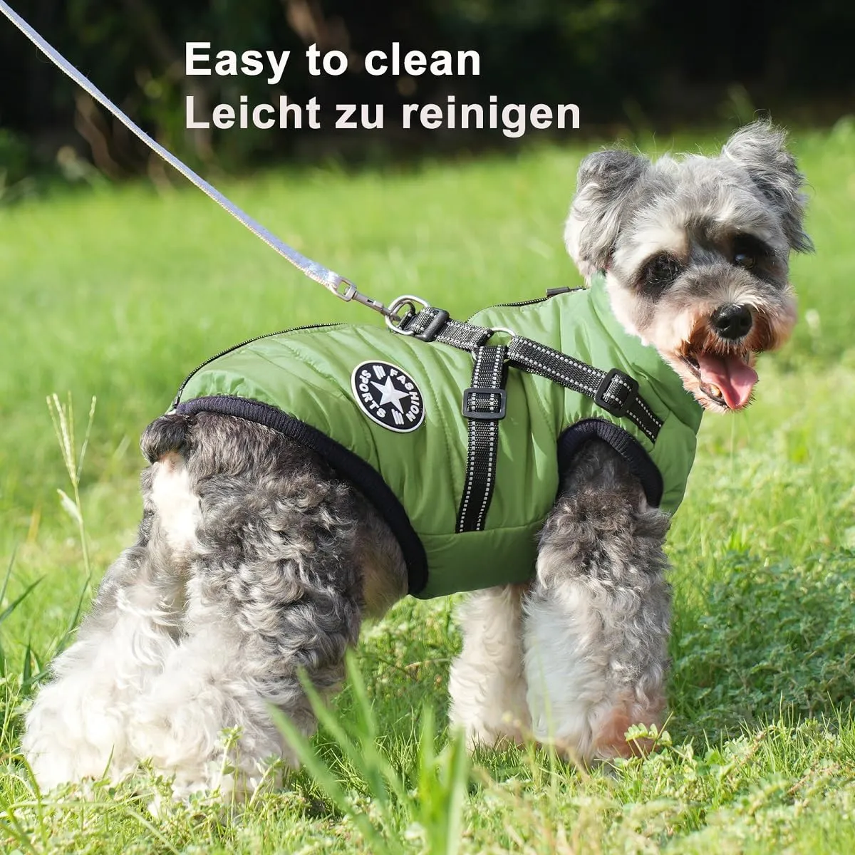 Aywoja Cappotto Invernale per Cani con Pettorina, Impermeabile e Riflettente, Verde, Taglia 35 - immagine 7