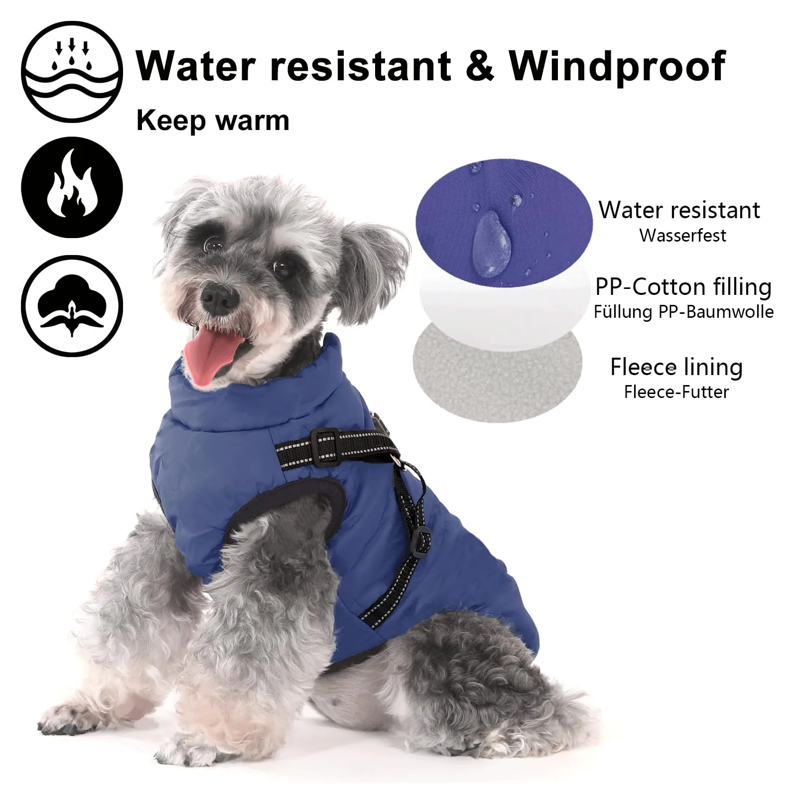 Aywoja Cappotto Cane Invernale Impermeabile con Pettorina e Strisce Riflettenti - immagine 3