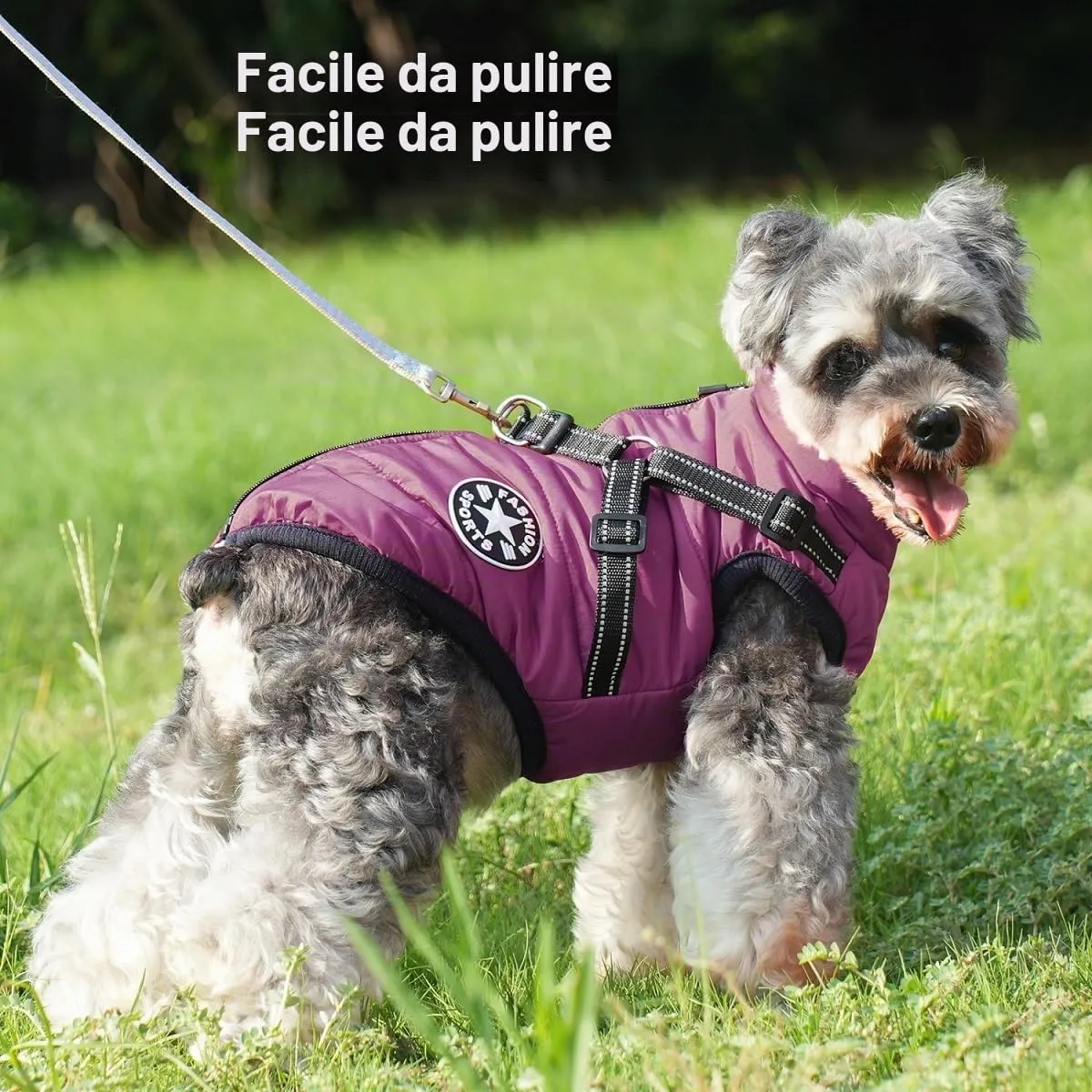 Aywoja Cappotto Invernale per Cani con Pettorina, Impermeabile e Riflettente, Viola, Taglia 10 - immagine 7