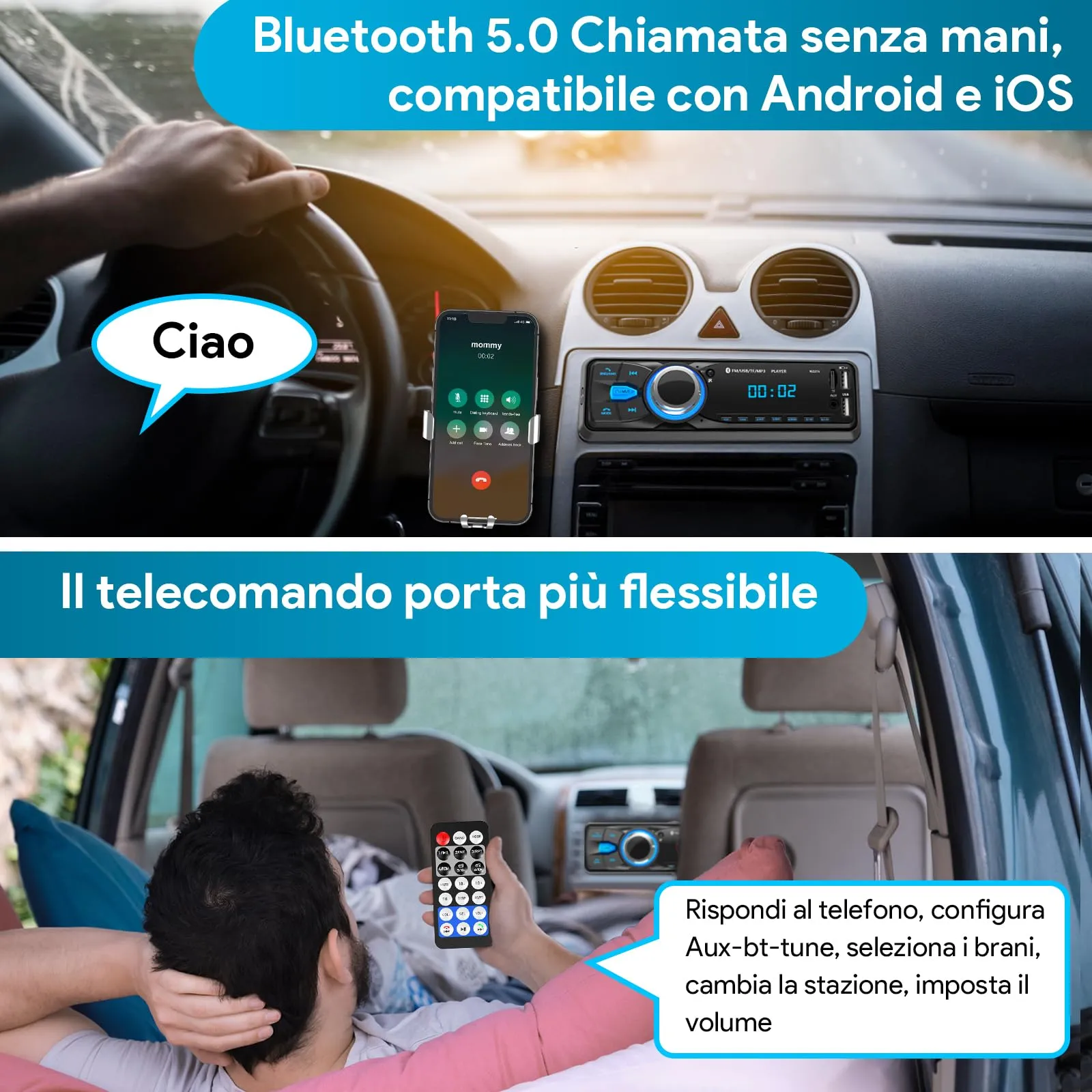 Chismos Autoradio Bluetooth 1 DIN Stereo FM Radio Auto - immagine 2
