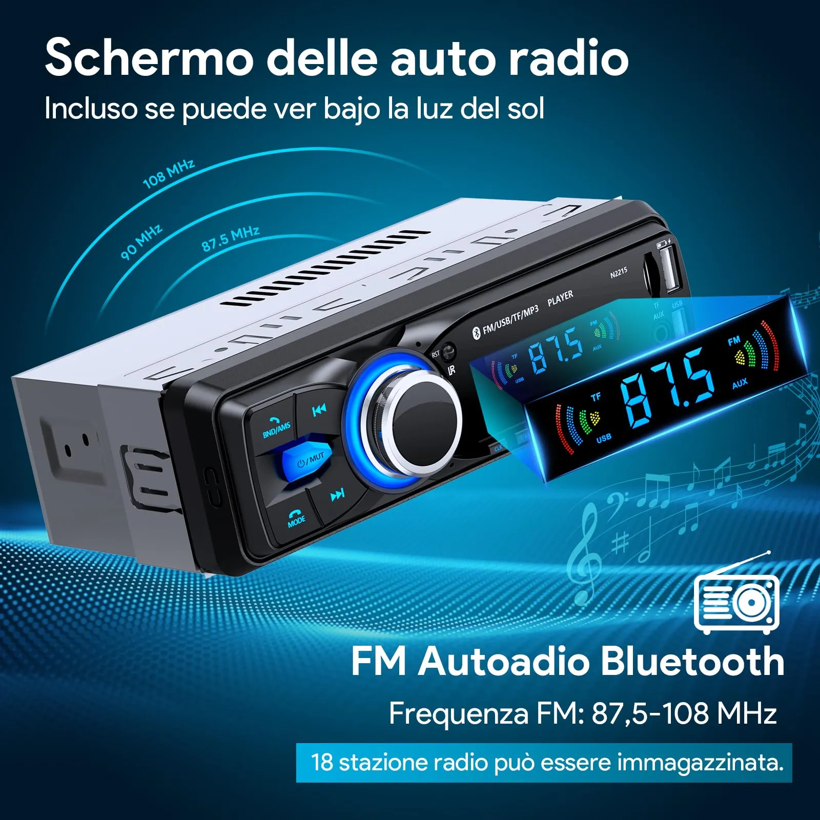 Chismos Autoradio Bluetooth 1 DIN Stereo FM Radio Auto - immagine 4
