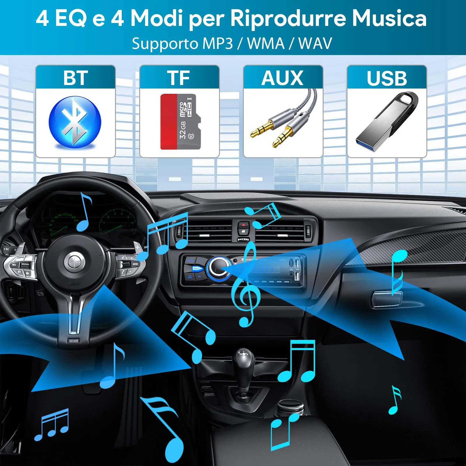 Chismos Autoradio Bluetooth 1 DIN Stereo FM Radio Auto - immagine 5