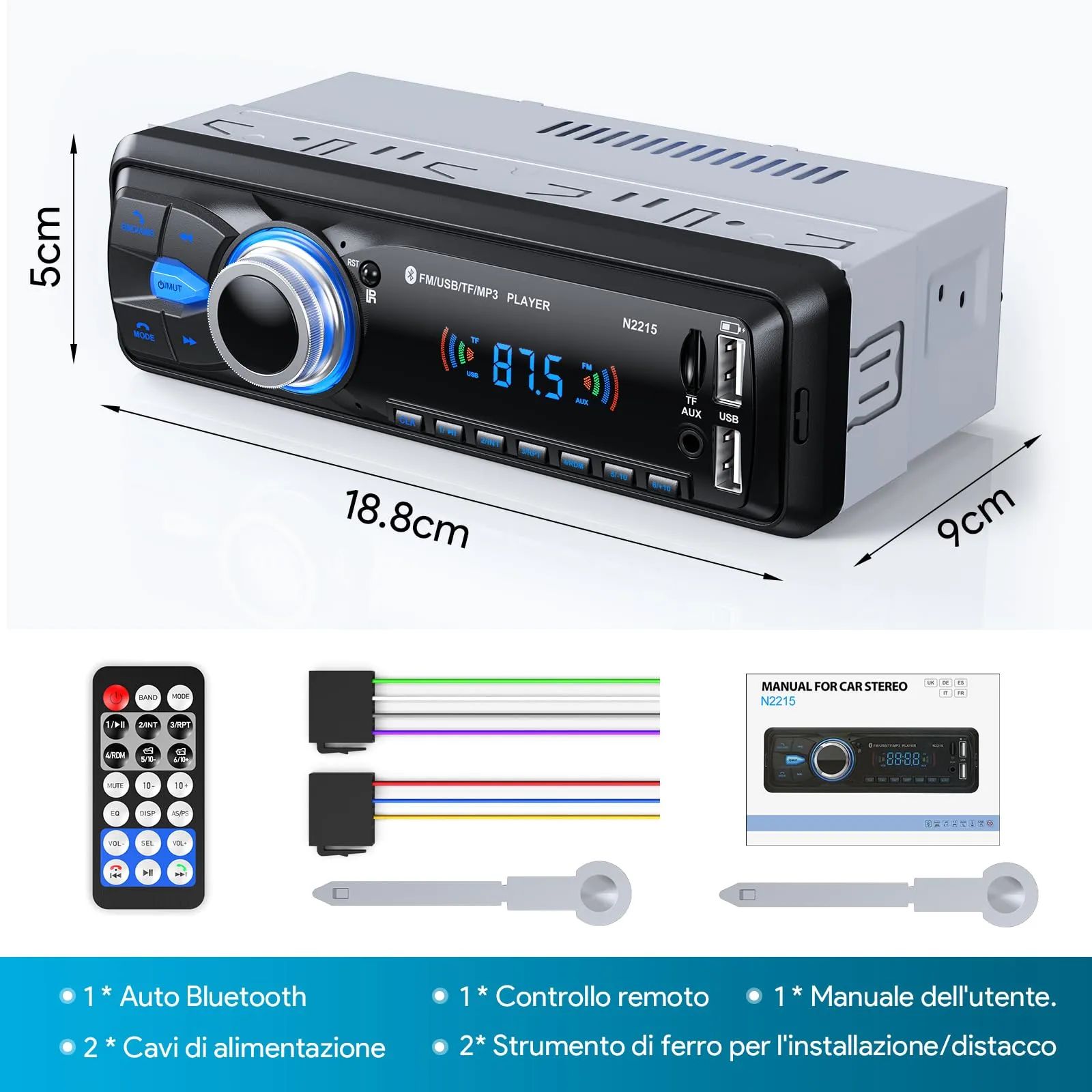 Chismos Autoradio Bluetooth 1 DIN Stereo FM Radio Auto - immagine 6
