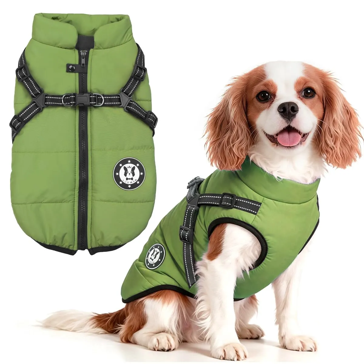 LUOWAN Cappotto Impermeabile per Cani con Imbracatura, Riflettente e Lavabile in Lavatrice, Verde - immagine 1