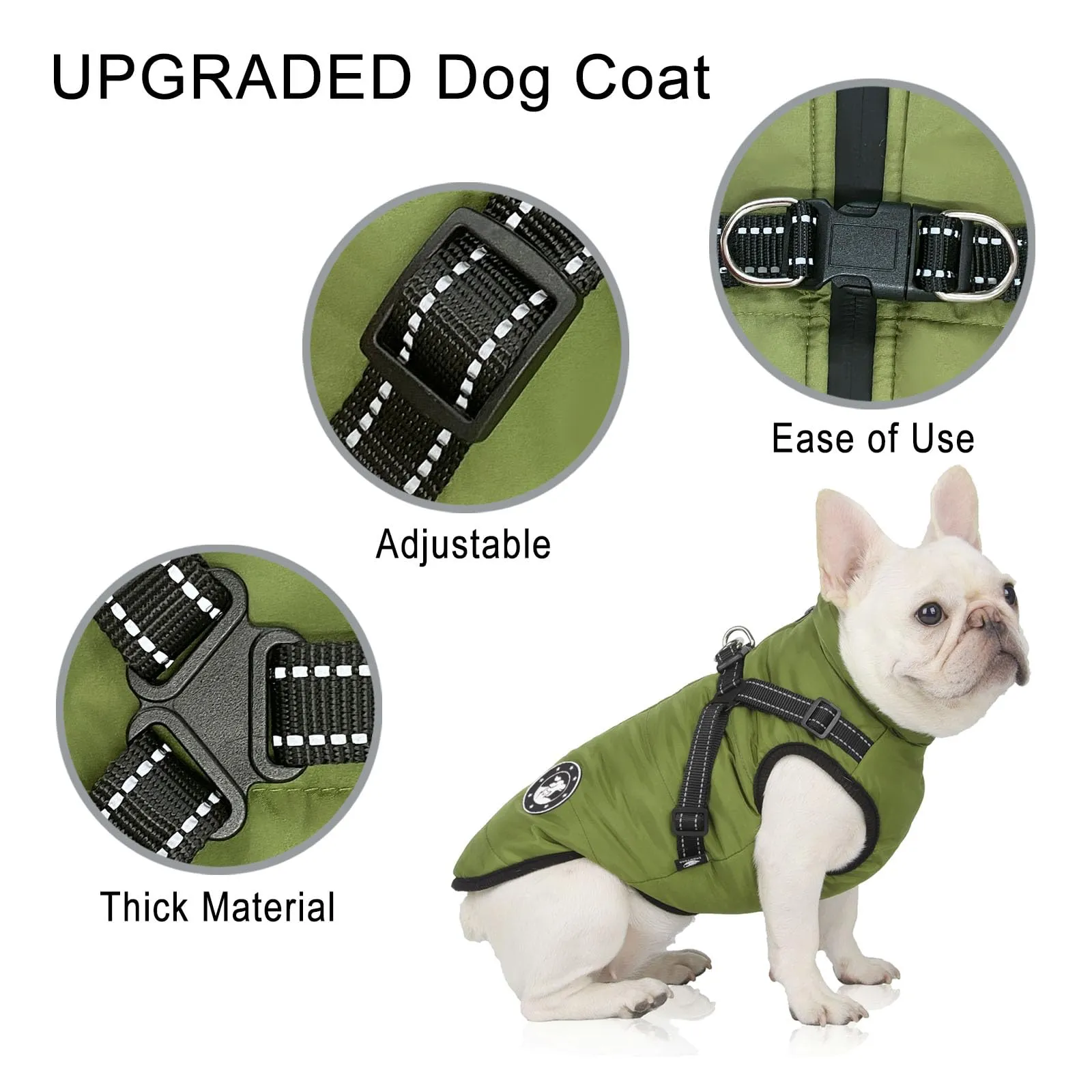 LUOWAN Cappotto Impermeabile per Cani con Imbracatura, Riflettente e Lavabile in Lavatrice, Verde - immagine 4