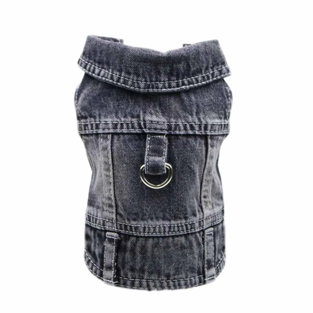 feiling Giacca in Denim per Cani con Gancio in Metallo per Guinzaglio, Nero, XL - immagine 1