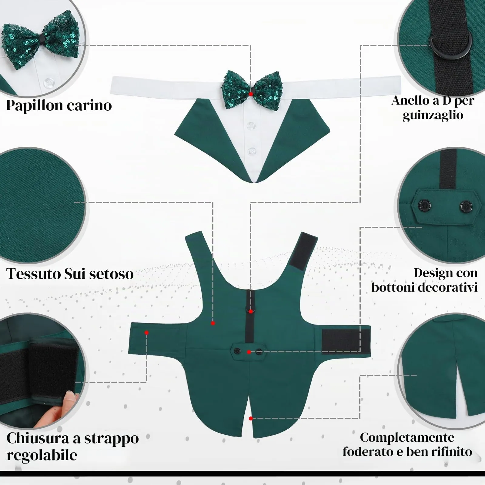 PUMYPOREITY Vestito Matrimonio Elegante per Cani con Papillon, Verde Scuro, XL - immagine 4