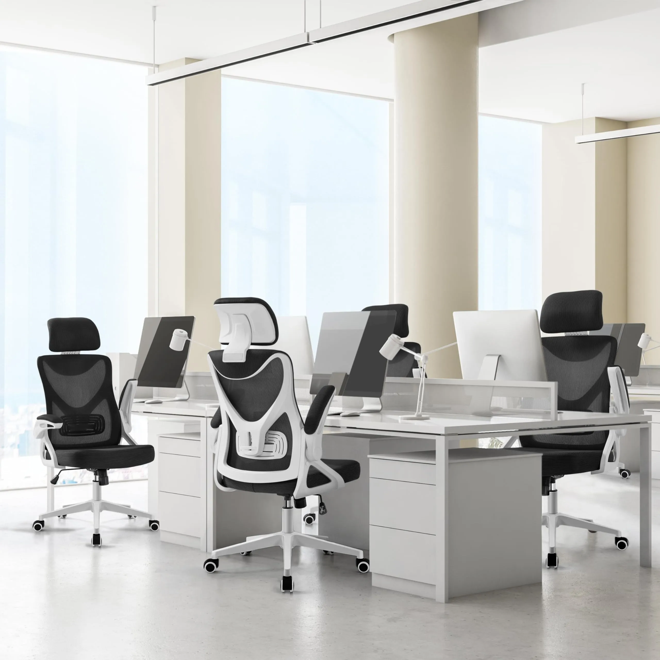 Yaheetech Sedia da Ufficio Ergonomica con Supporto Lombare, Bianca/Nera - immagine 2